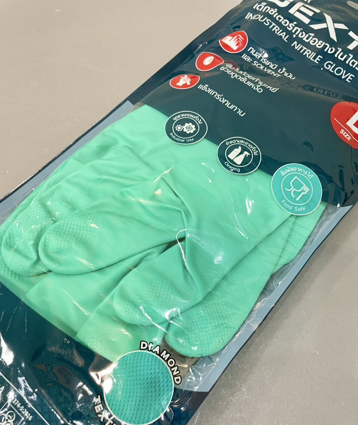 ถุงมือยางไนไตร สีเขียว L Dextor