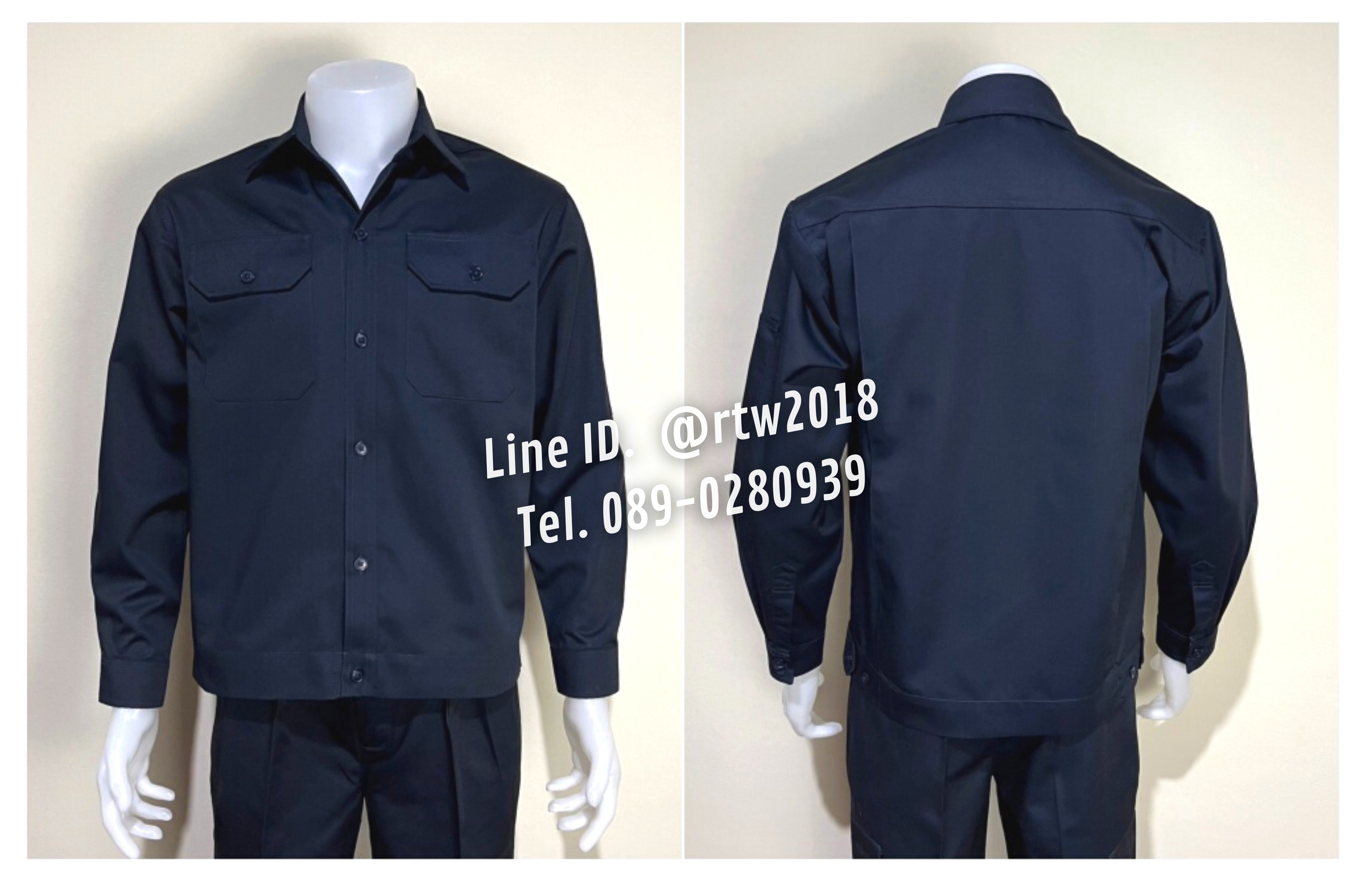 รหัส AB1.1 : เสื้อช่างแขนยาวผ้าคอมทวิวสีกรมท่าล้วน