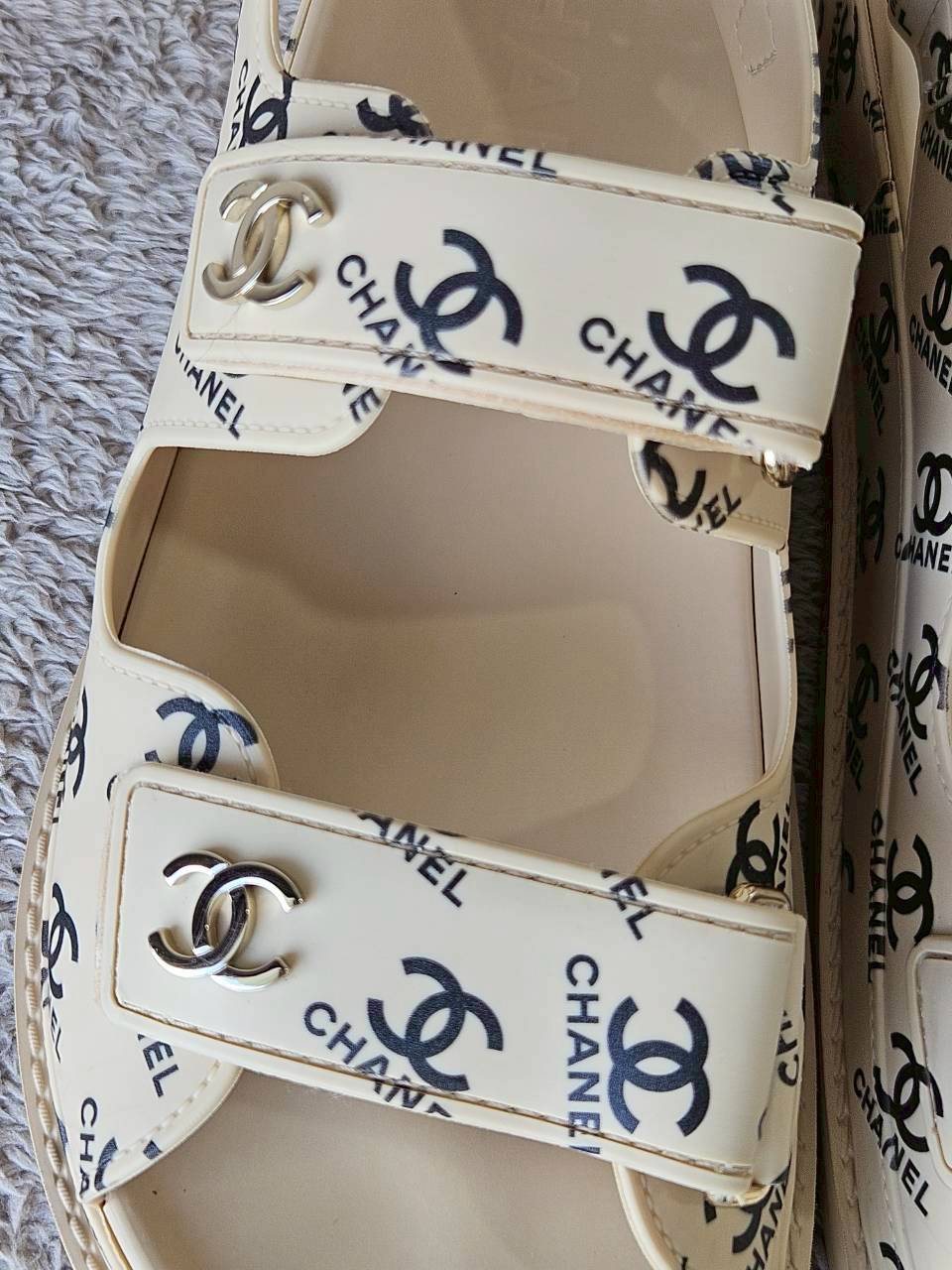 Chanel CC Dad Sandals In Rubber with God Hardware Beige