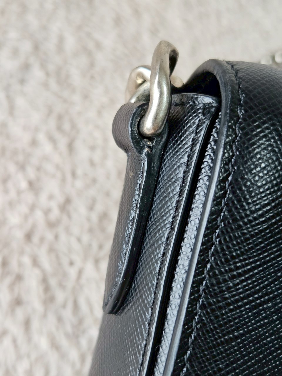 Prada 1BH014 Black Saffiano Leather Chain Shoulder Bag