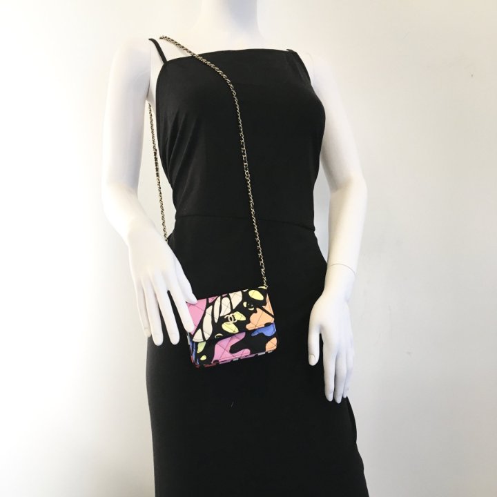 Chanel Multicolor Printed Fabric Mini Clutch With Chain holo32