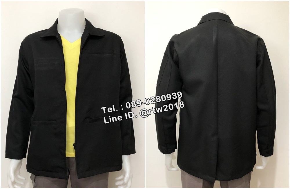 เสื้อแมสเซ็นเจอร์แขนยาวผ้าลีวายคอปกสีดำ (รหัส T1)