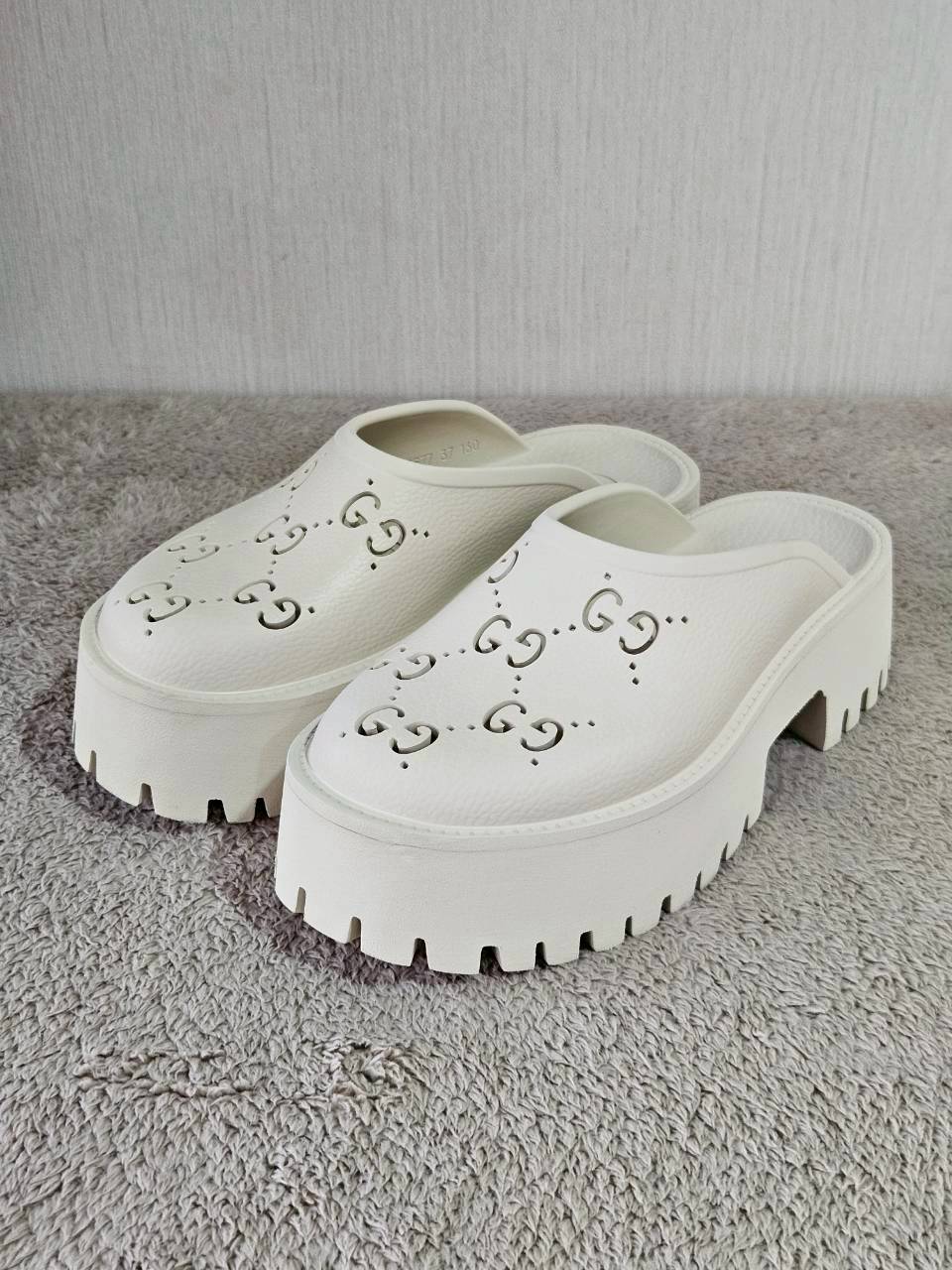 Gucci Platform Perforated G Sandal White