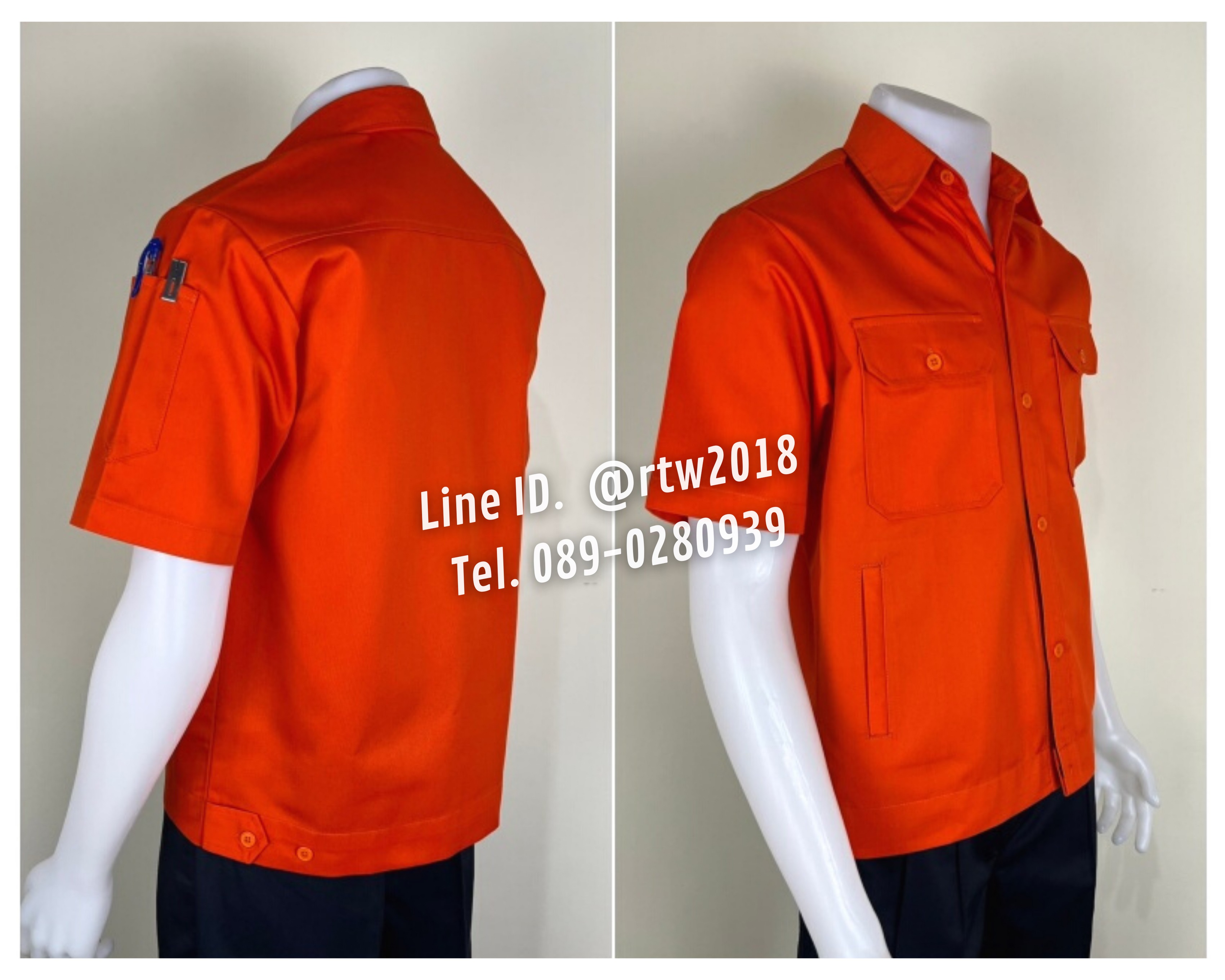 รหัส A4.4 : เสื้อช่างแขนสั้นผ้าคอมทวิวสี่กระเป๋าสีส้มล้วน