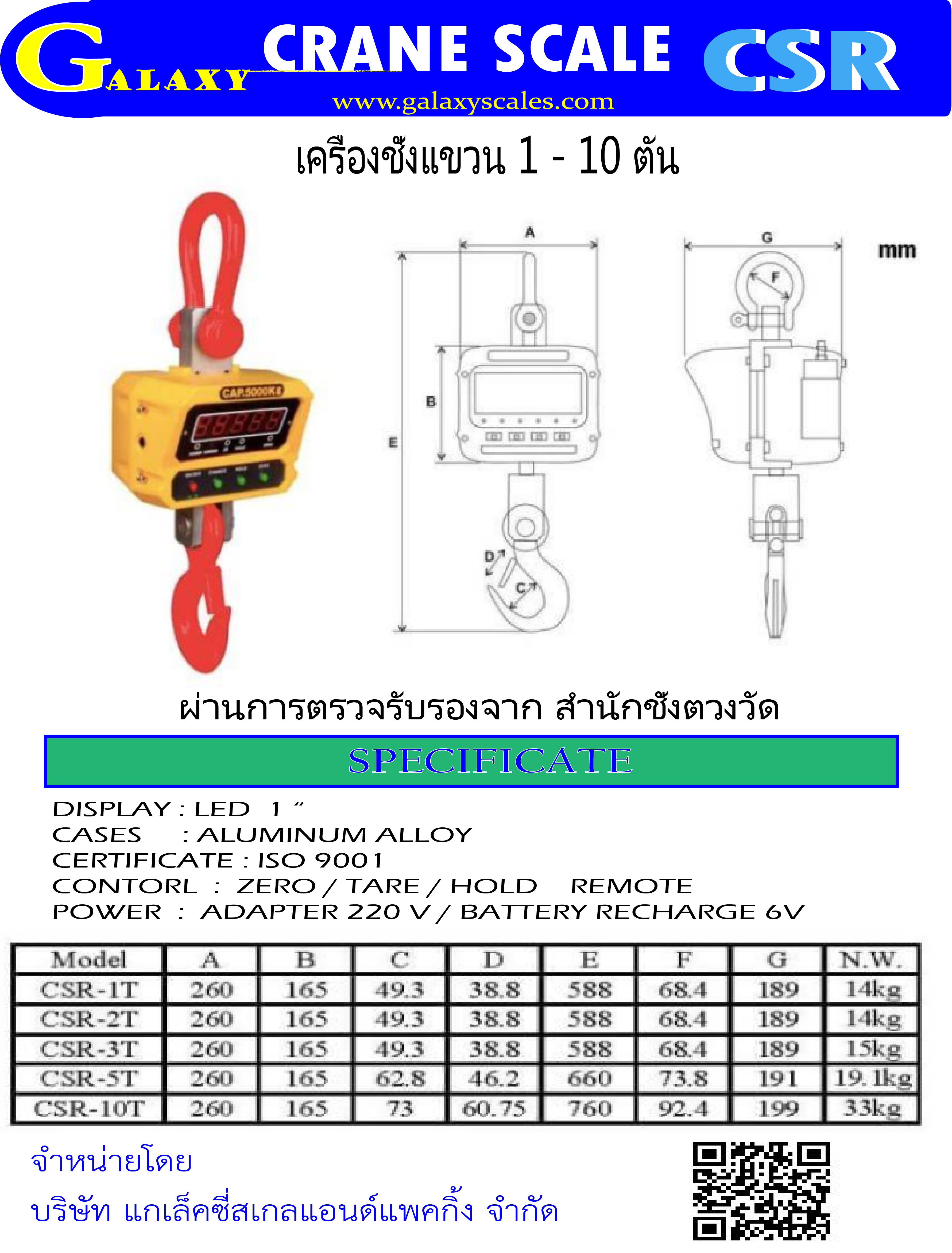 ZEPPER เครื่องชั่งแขวน 1000kg CRS