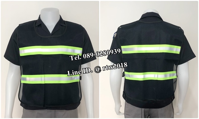 เสื้อกั๊กช่างตาข่ายสีดำสะท้อนแสงเทาเขียว (รหัส Q7)