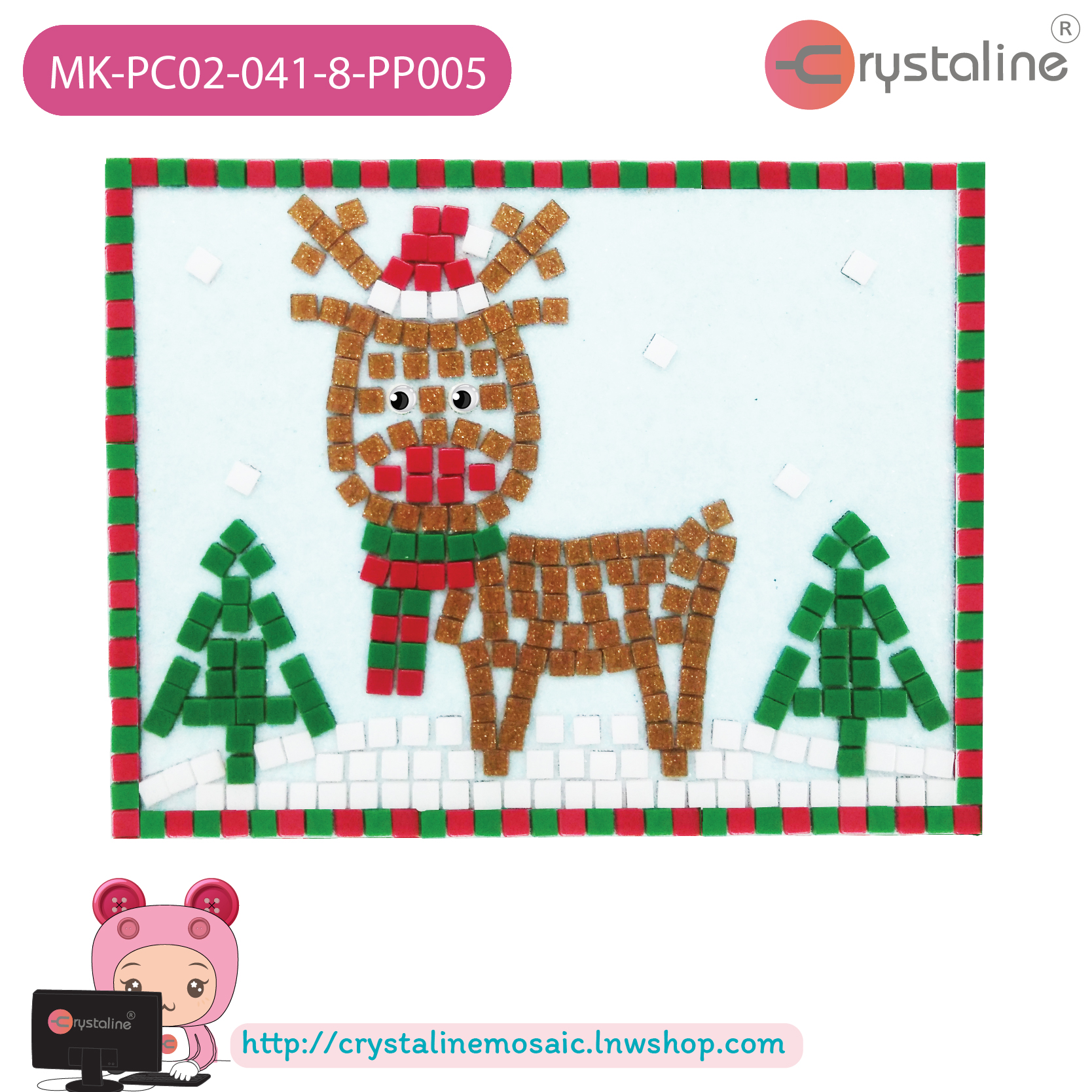 Mosaic picture by number kit - Raindeer (size 13x17 cm,1pc/pack)