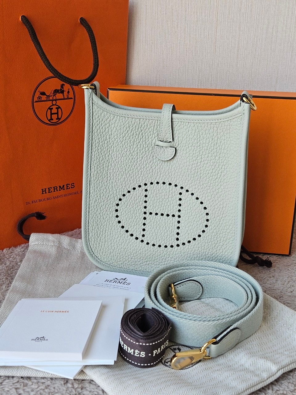 Hermes Evelyne mini size16 stamp B (2023) สี Gris Neve