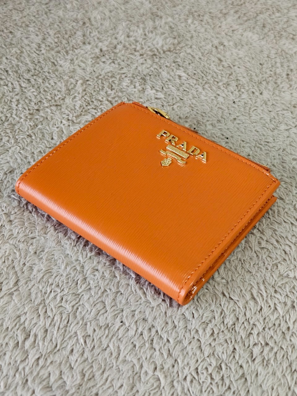 Prada Bifold Double Zip Orange Wallet