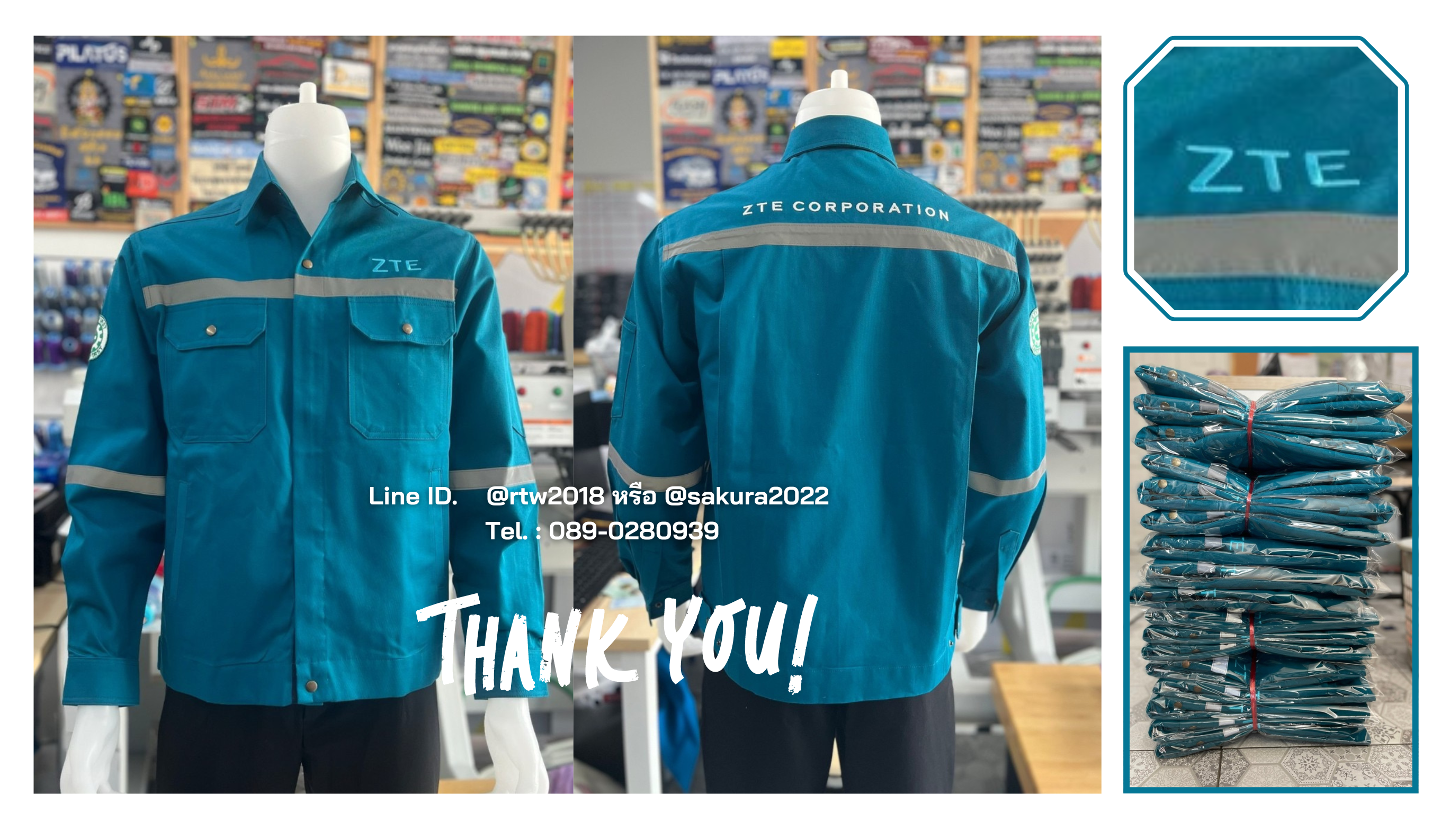 รหัส AB18.6 : เสื้อช่างแจ็คเก็ตแขนยาวผ้าเวสปอยท์ 4 กระเป๋าสีเขียวหัวเป็ด (ติดสะท้อนแสง)