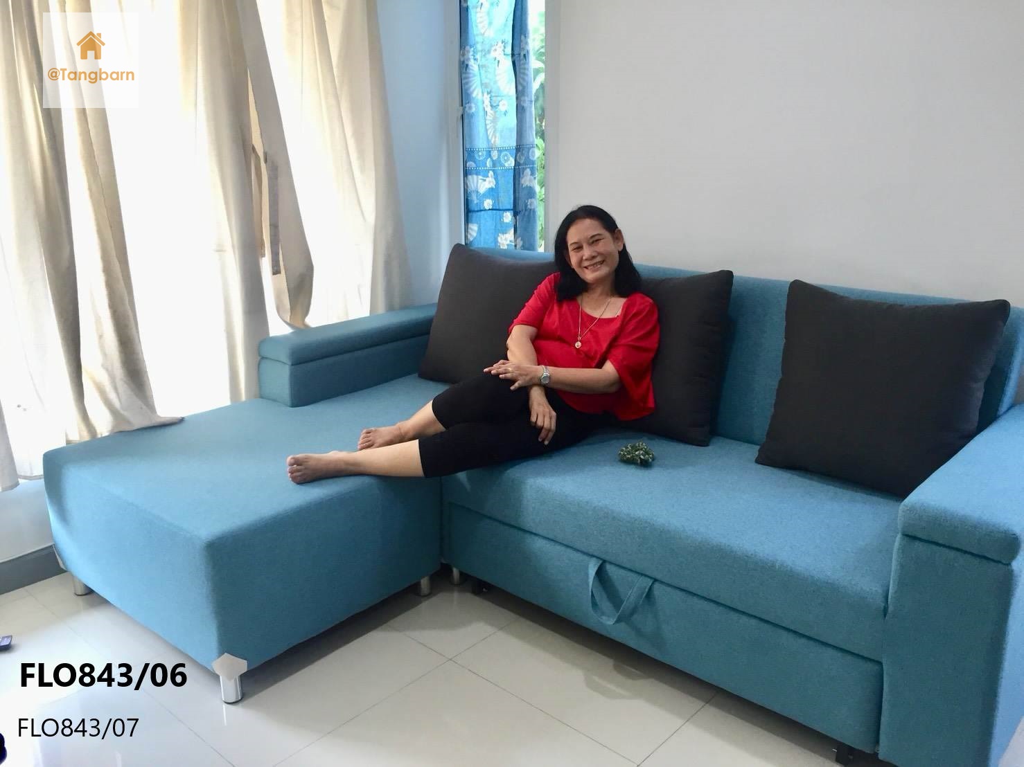 โซฟาเบด 3 ที่นั่ง L Shape ดึงสไลด์ ปรับนอนได้ (ชามัวร์) เพิ่มฟังก์ชั่นแขนฝาเปิดเก็บของ