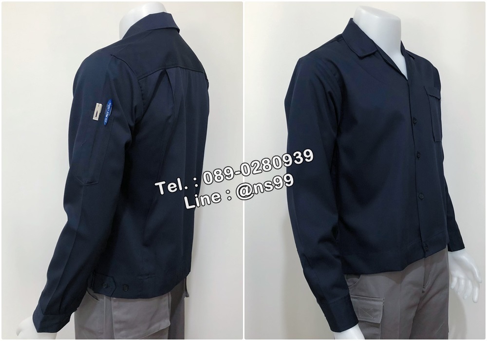 รหัส A113 : เสื้อช่างแขนยาวผ้าคอมทวิวแบบกระเป๋าเดียวชายเสื้อจั้มสีกรมล้วน