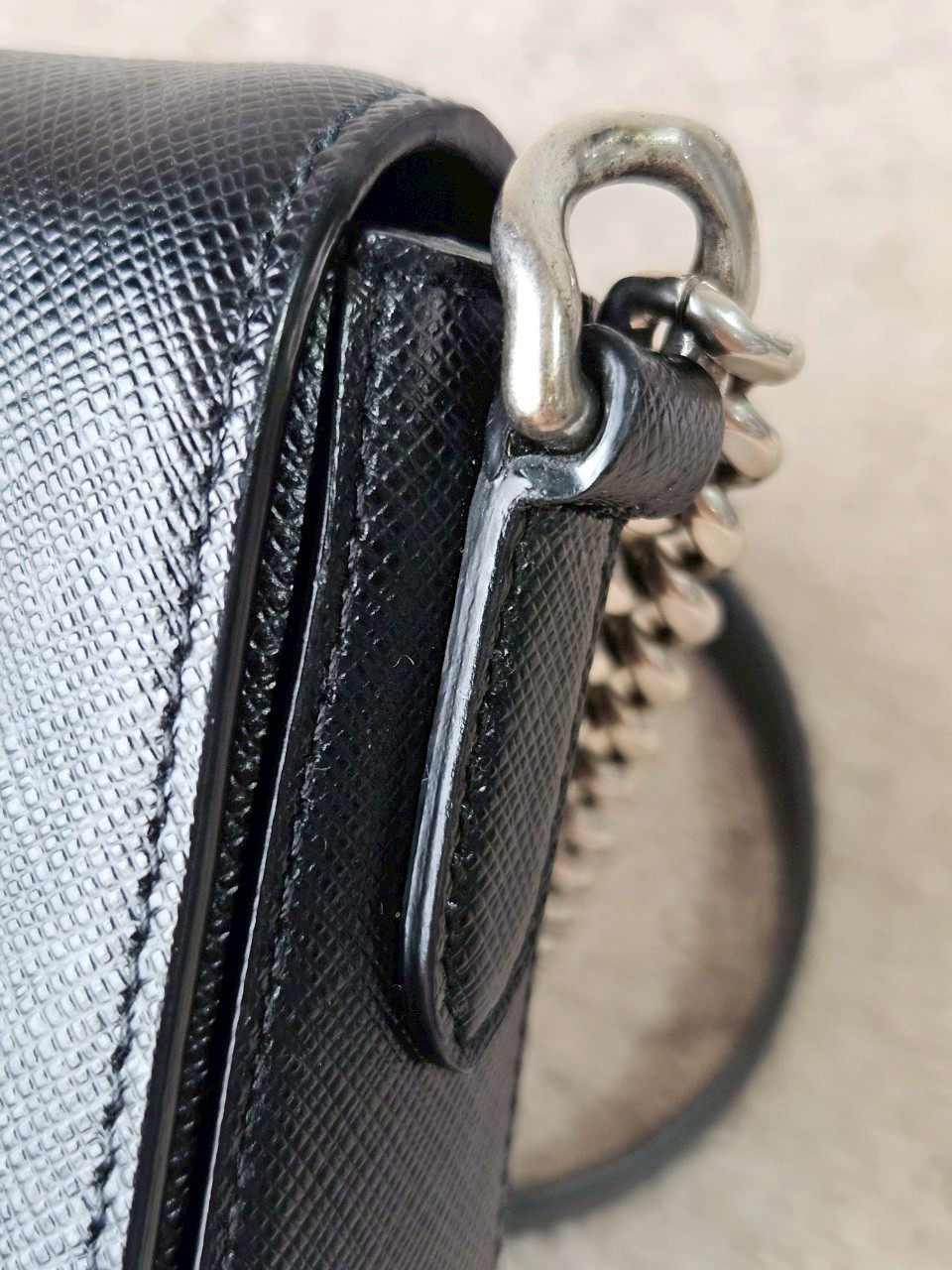 Prada 1BH014 Black Saffiano Leather Chain Shoulder Bag