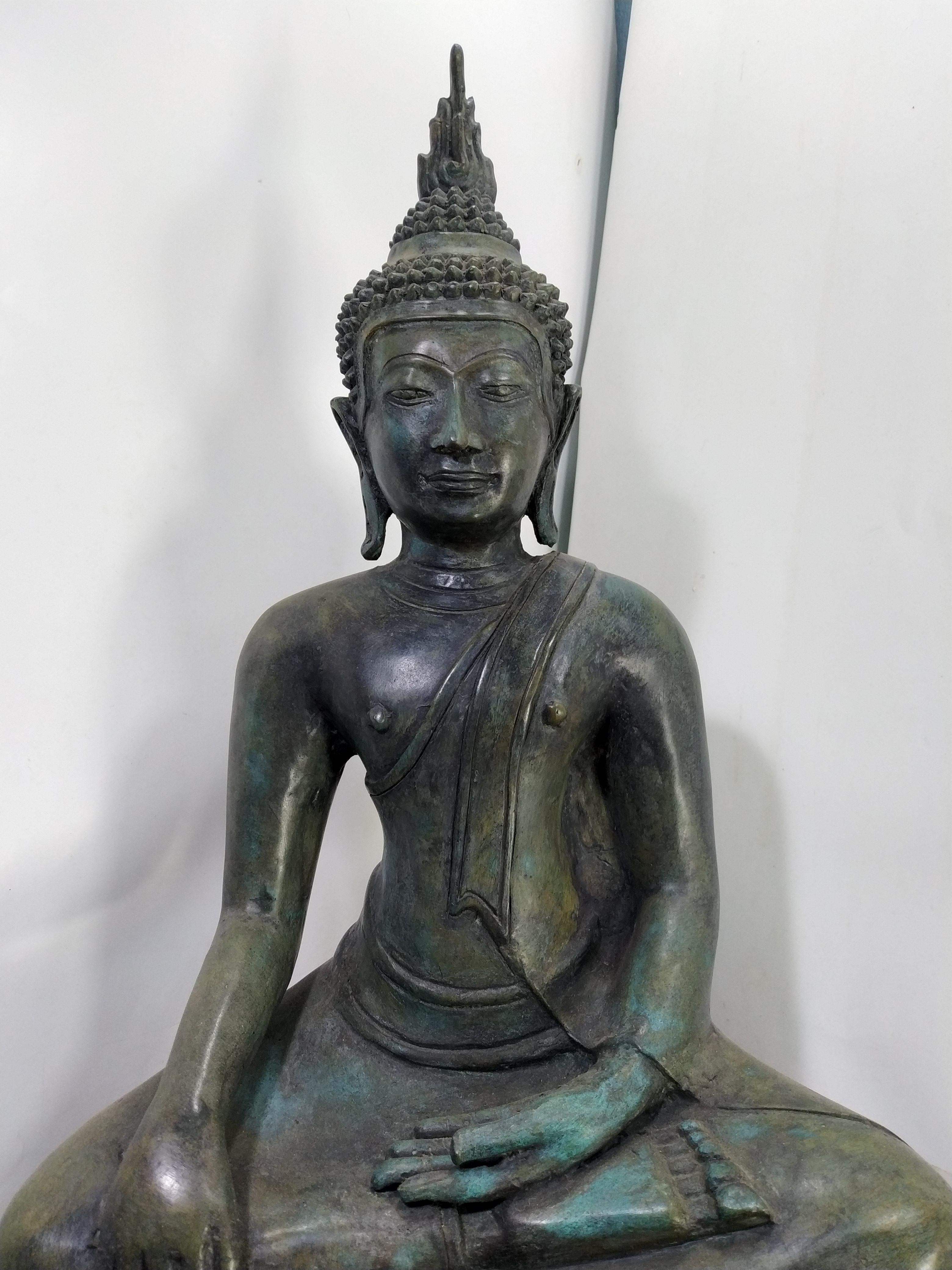 พระอู่ทอง ปางชนะมาร ฐานบัวคว่ำบัวหงาย หน้าตัก 9 นิ้ว เนื้อโลหะสำริด