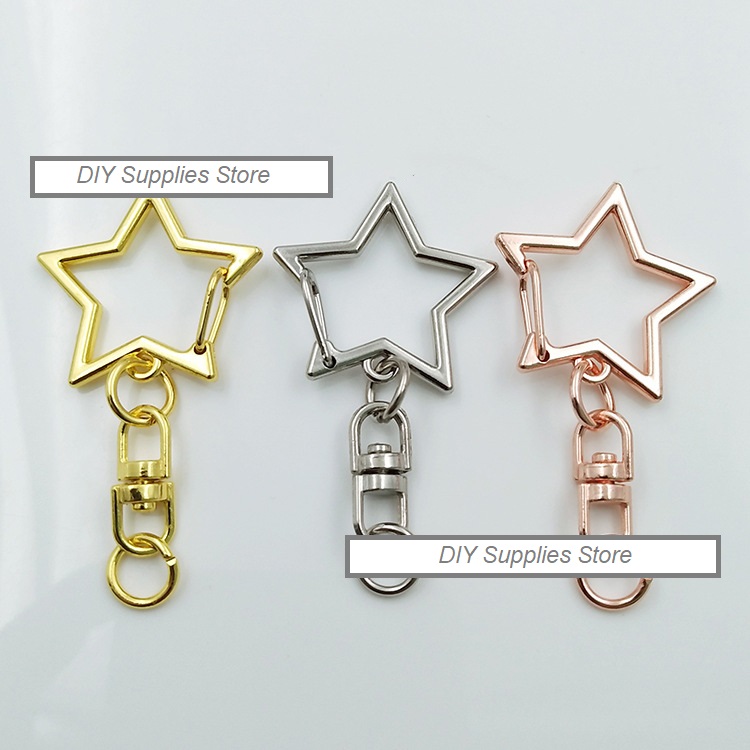 ขายส่ง อะไหล่พวงกุญแจ DIY ห่วงพวงกุญแจ ตะขอพวงกุญแจ ขนาด ยาวรวม 5ซม. แบบเซ็ทตะขอรูปดาวแต่งตัวห้อยข้อต่อพร้อมห่วงต่อปลาย (แพ็ค 1โหล/12ชิ้น)