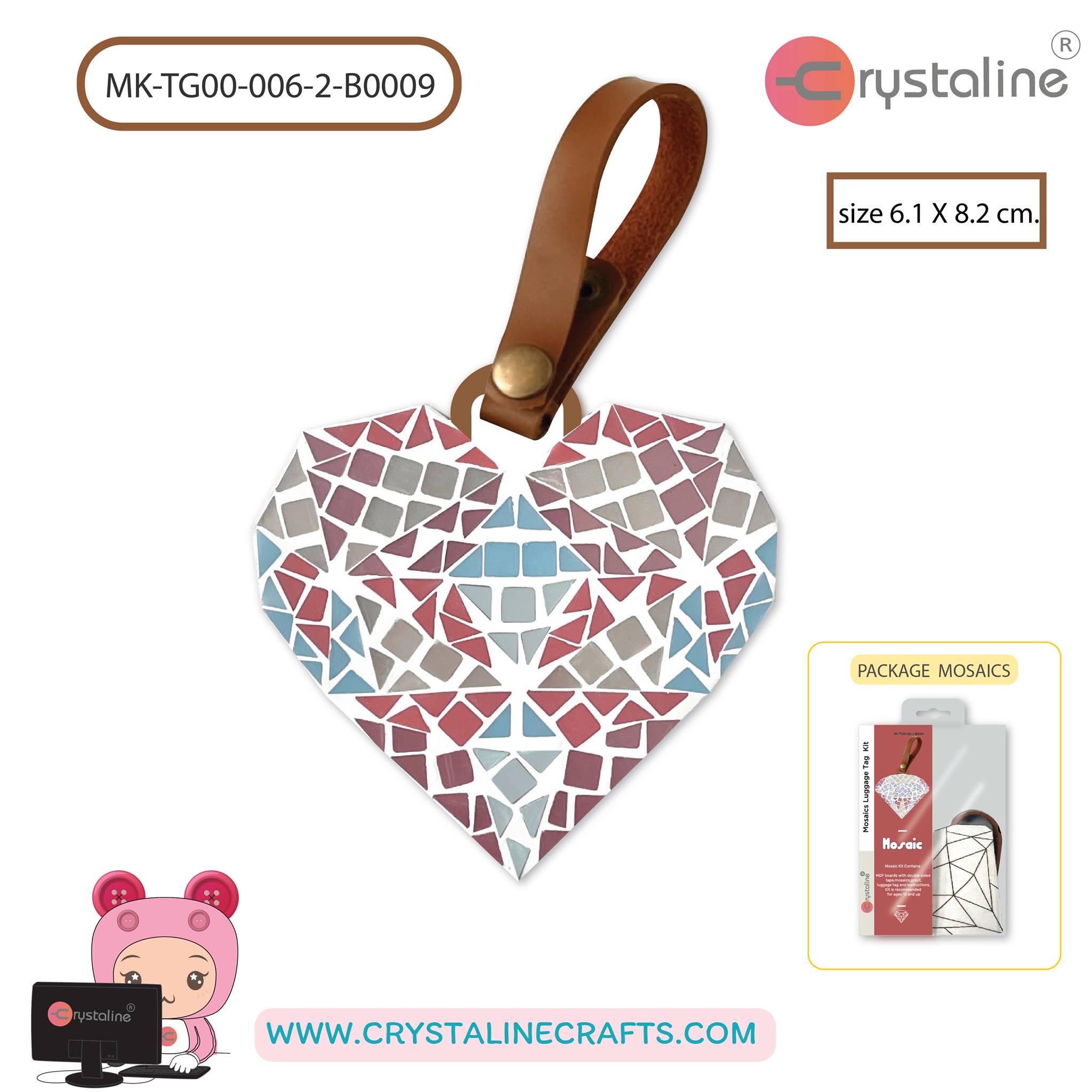 Mosaic luggage tag - Heart (size 6.1x8.2 cm,1pc/pack)