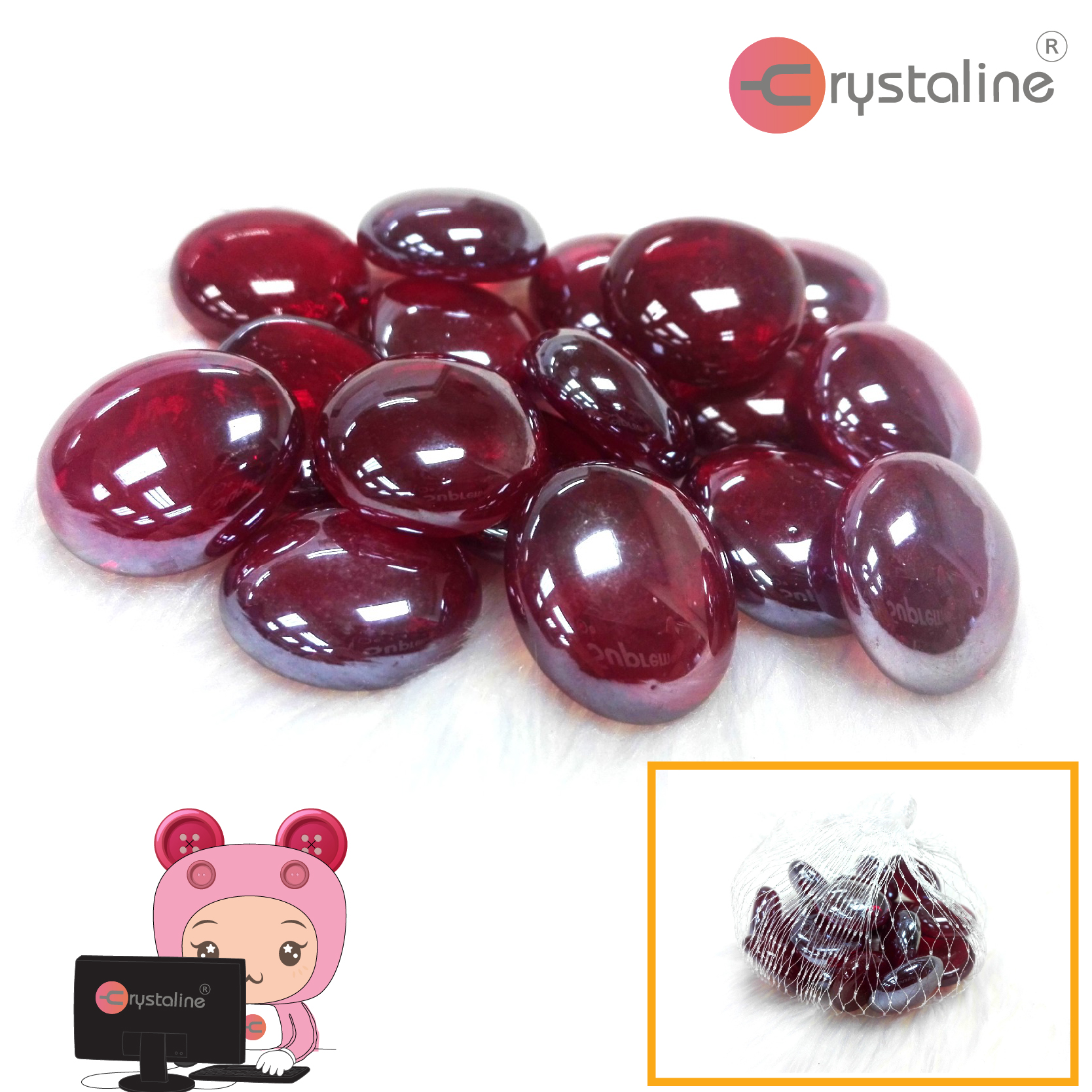 Round glass nugget - red col. (17pcs/pack)