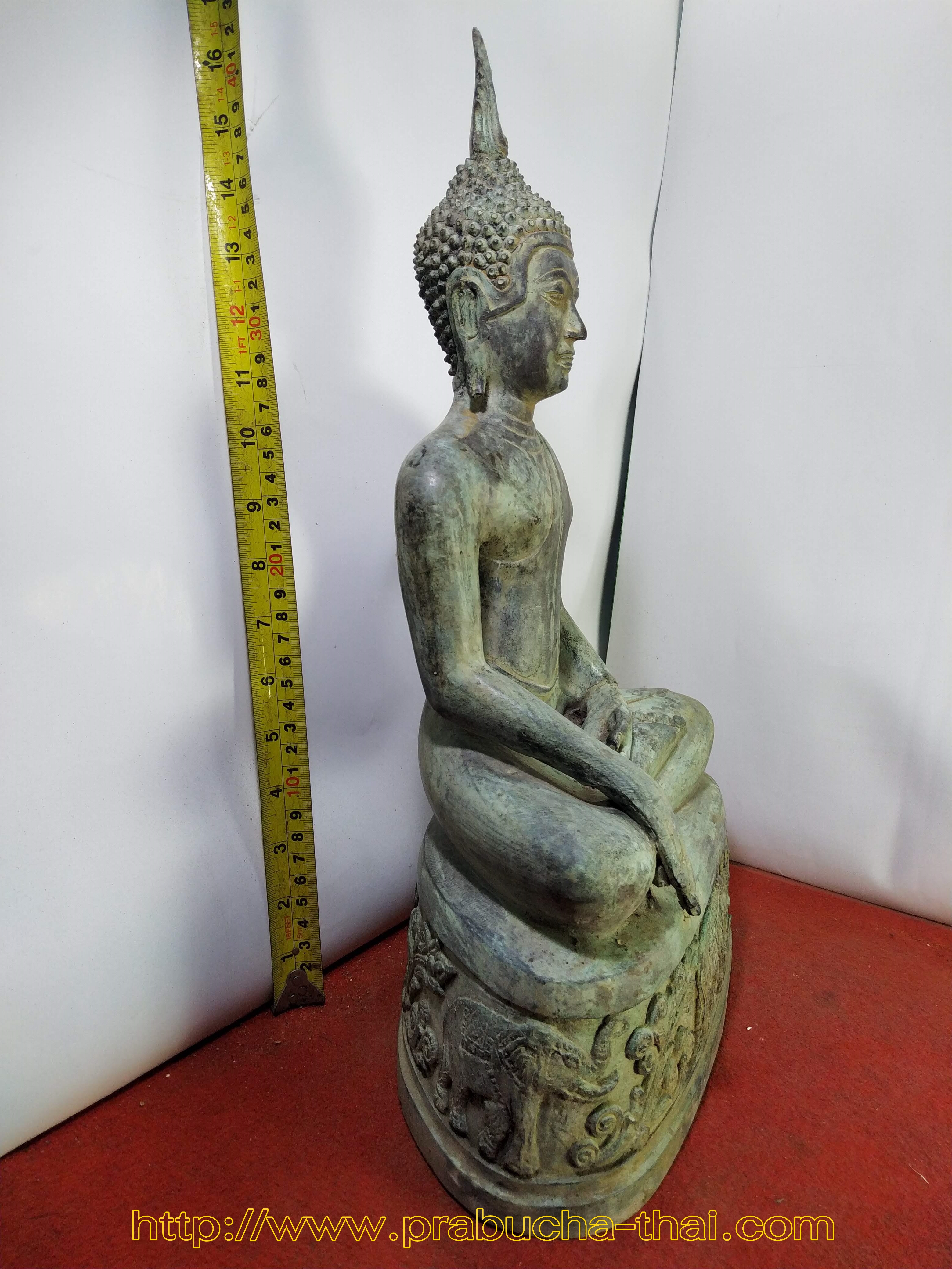 พระอู่ทอง ปางชนะมาร ฐานลายช้าง หน้าตัก 9 นิ้ว สภาพเก่า