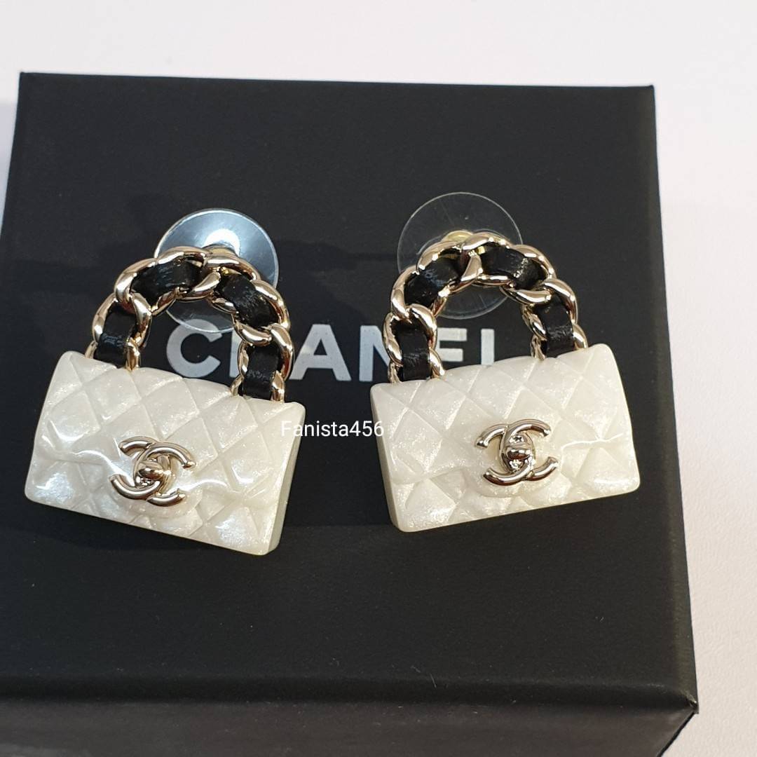ต่างหูชาแนล Hiend ต่างหูชาแนลงาน1:1 ต่างหูกระเป๋าขาว Chanel earring bag