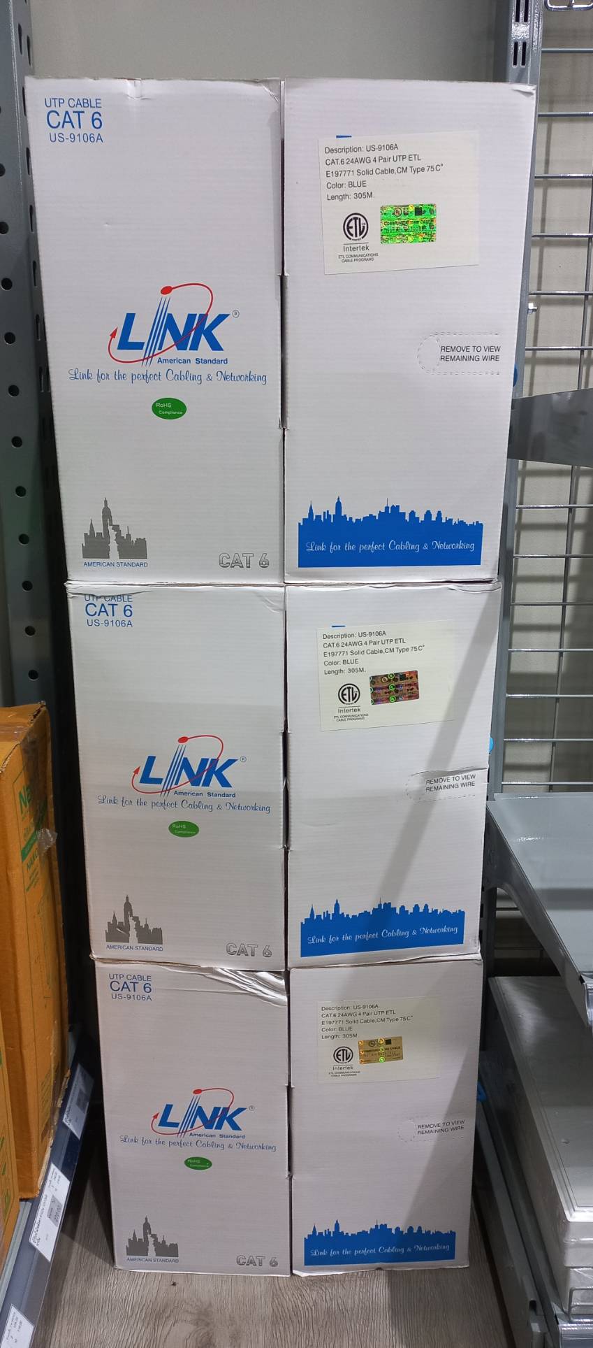 สายแลน LINK Cat6 สีฟ้า ม้วนใหญ่ 305เมตร