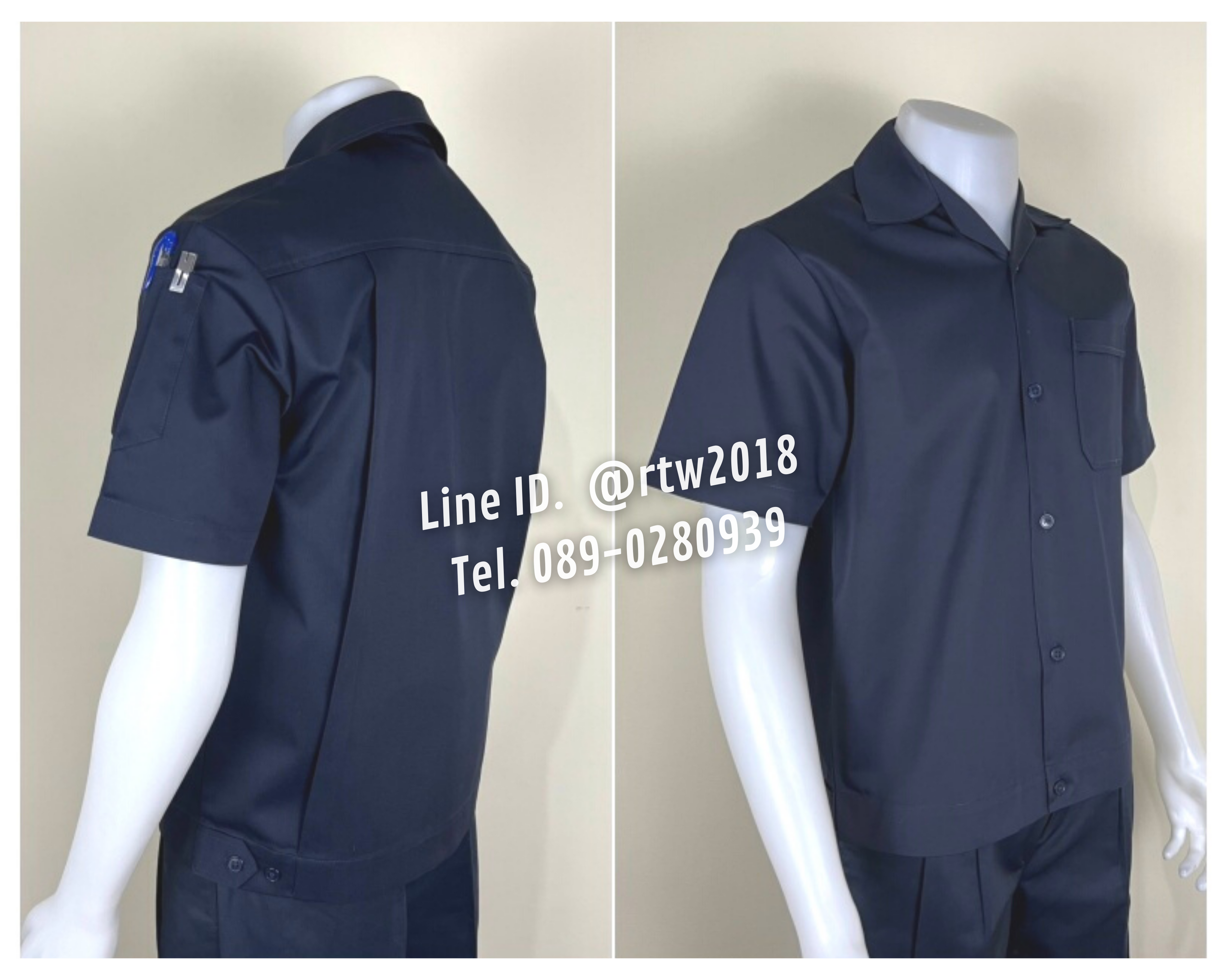 รหัส A3.1 : เสื้อช่างแขนสั้นผ้าคอมทวิวกระเป๋าเดียวสีกรมท่าล้วน