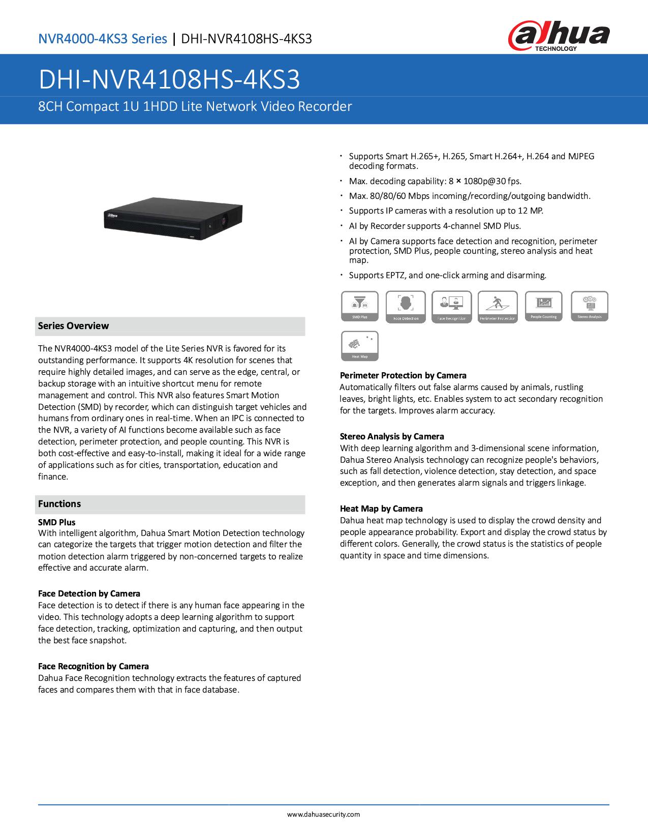 DAHUA เครื่องบันทึก 8 ช่อง รุ่น NVR4108HS-4KS3