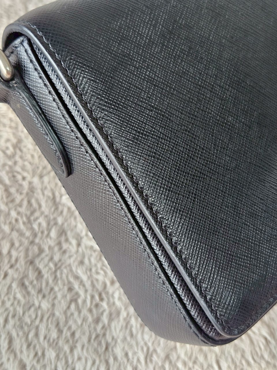 Prada 1BH014 Black Saffiano Leather Chain Shoulder Bag