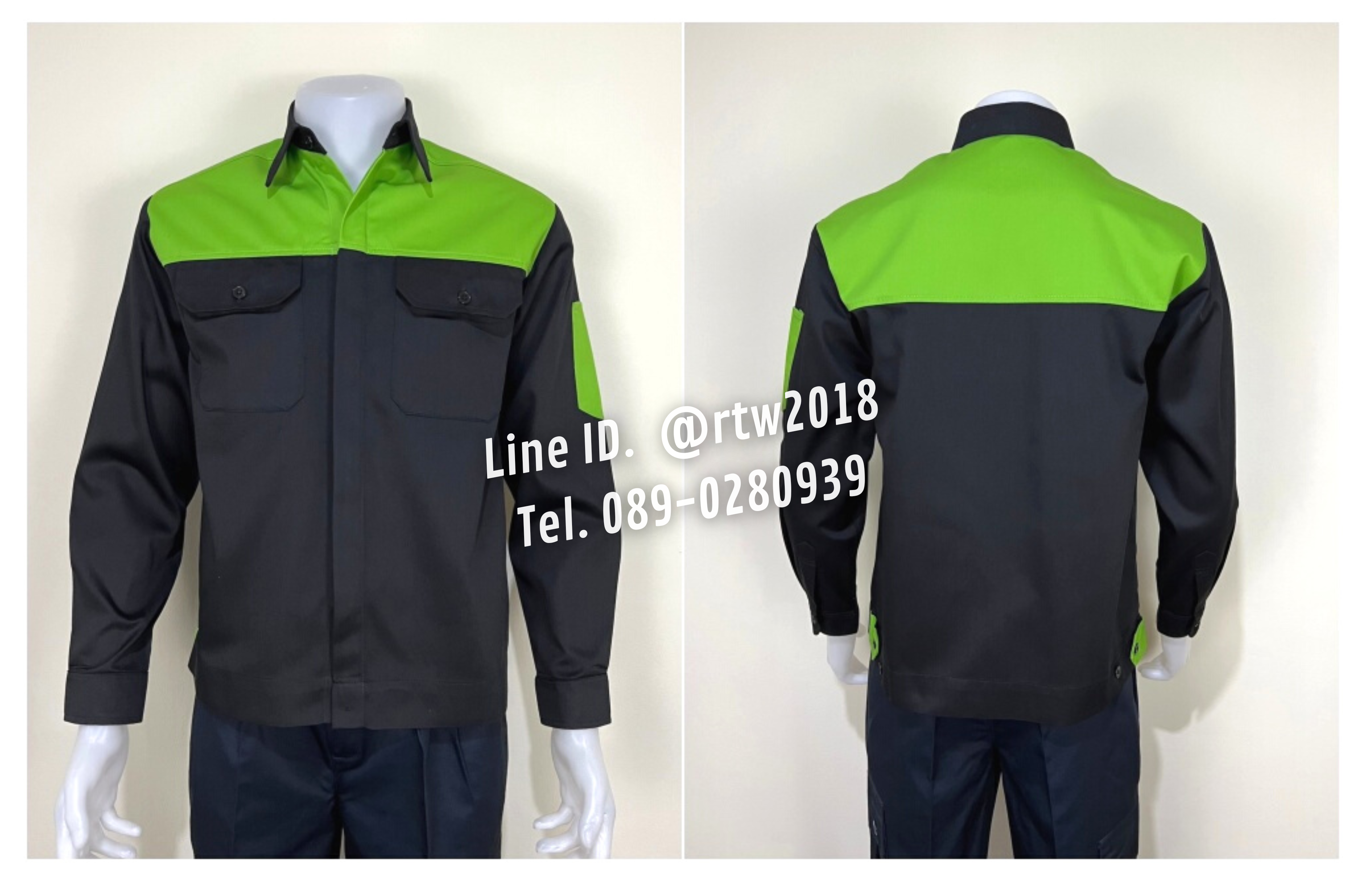 รหัส AB4.5 : เสื้อช่างแขนยาวผ้าคอมทวิวดำอกเขียว (ซ่อนสาบ)