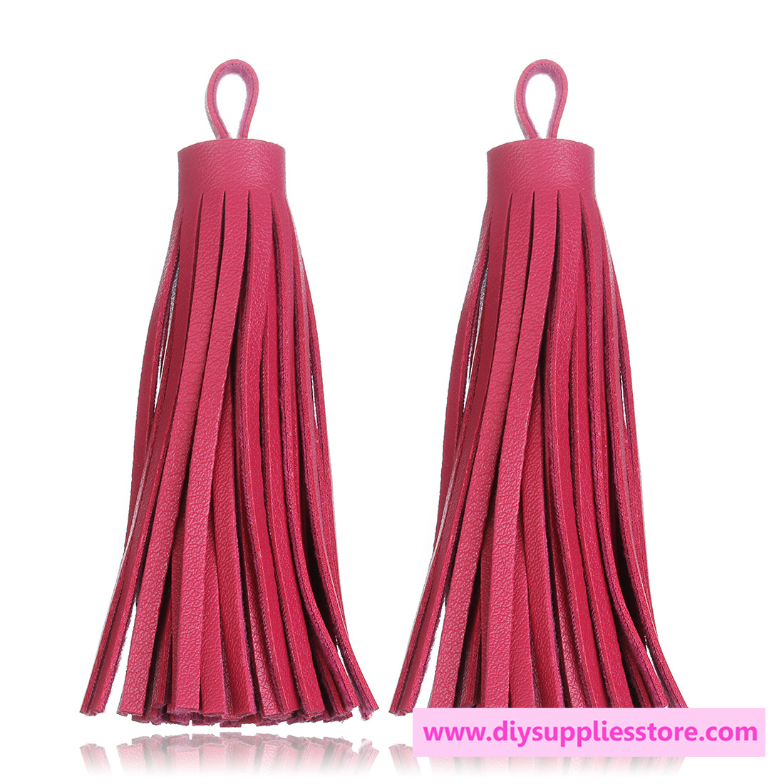 ขายส่ง พู่หนัง ยาว 8ซม. สีแดงกุหลาบ (เป็นคู่/2ชิ้น)