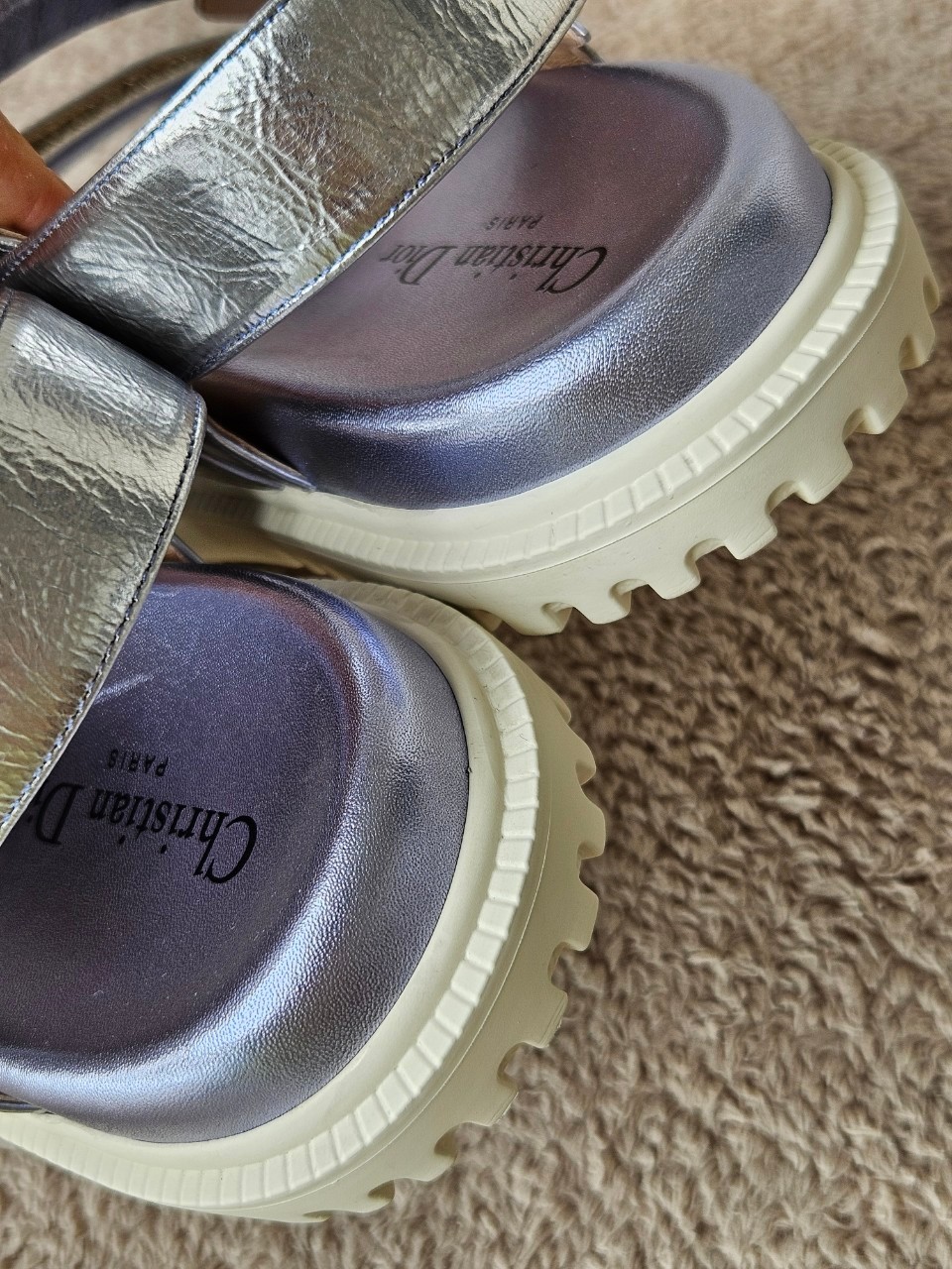 Dior Dioract Silver Leather Sandals