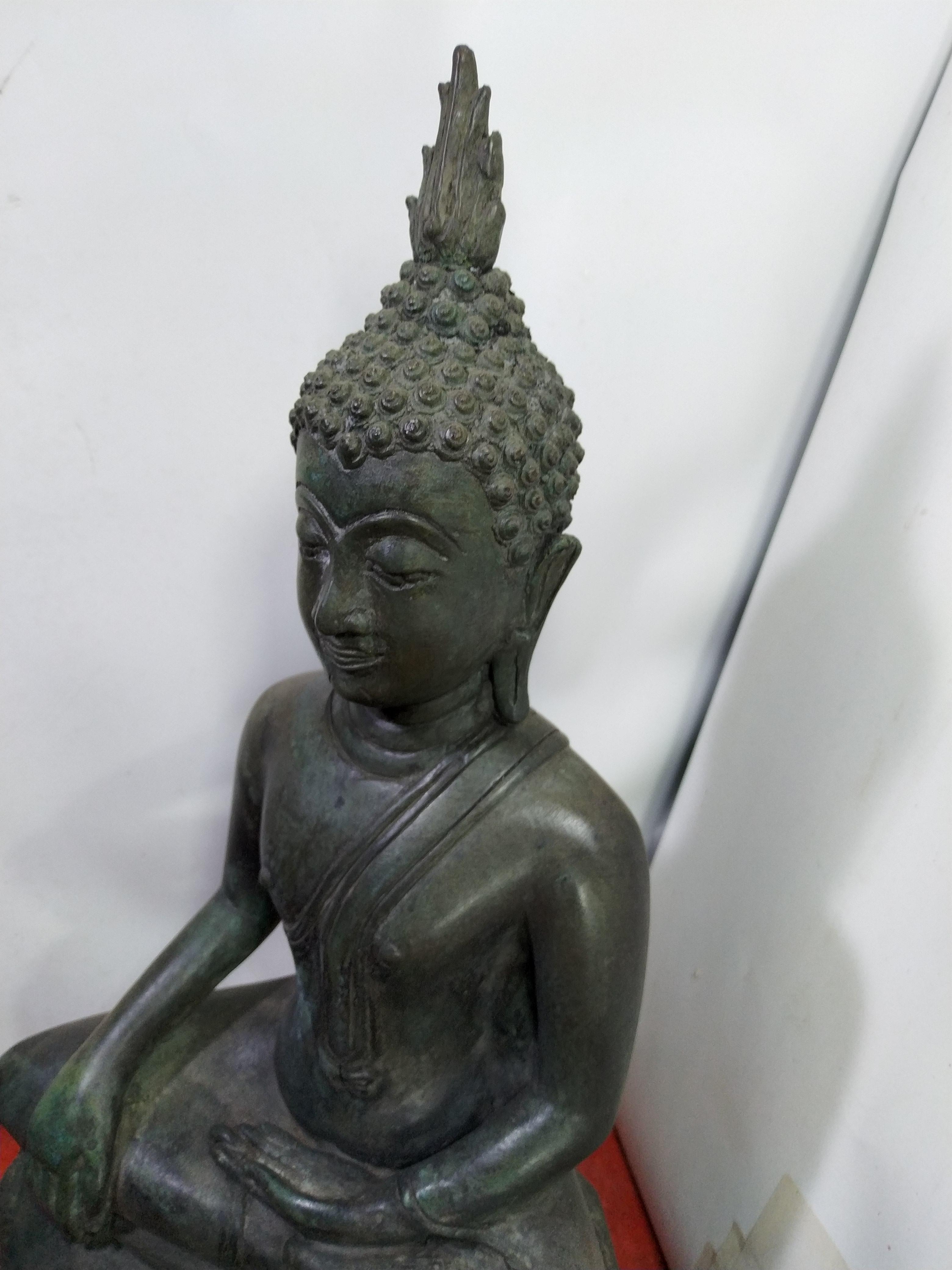 พระสุโขทัย ปางสดุ้งมาร หน้าตัก 9 นิ้ว สูง 17 นิ้ว เนื้อโลหะสำริด