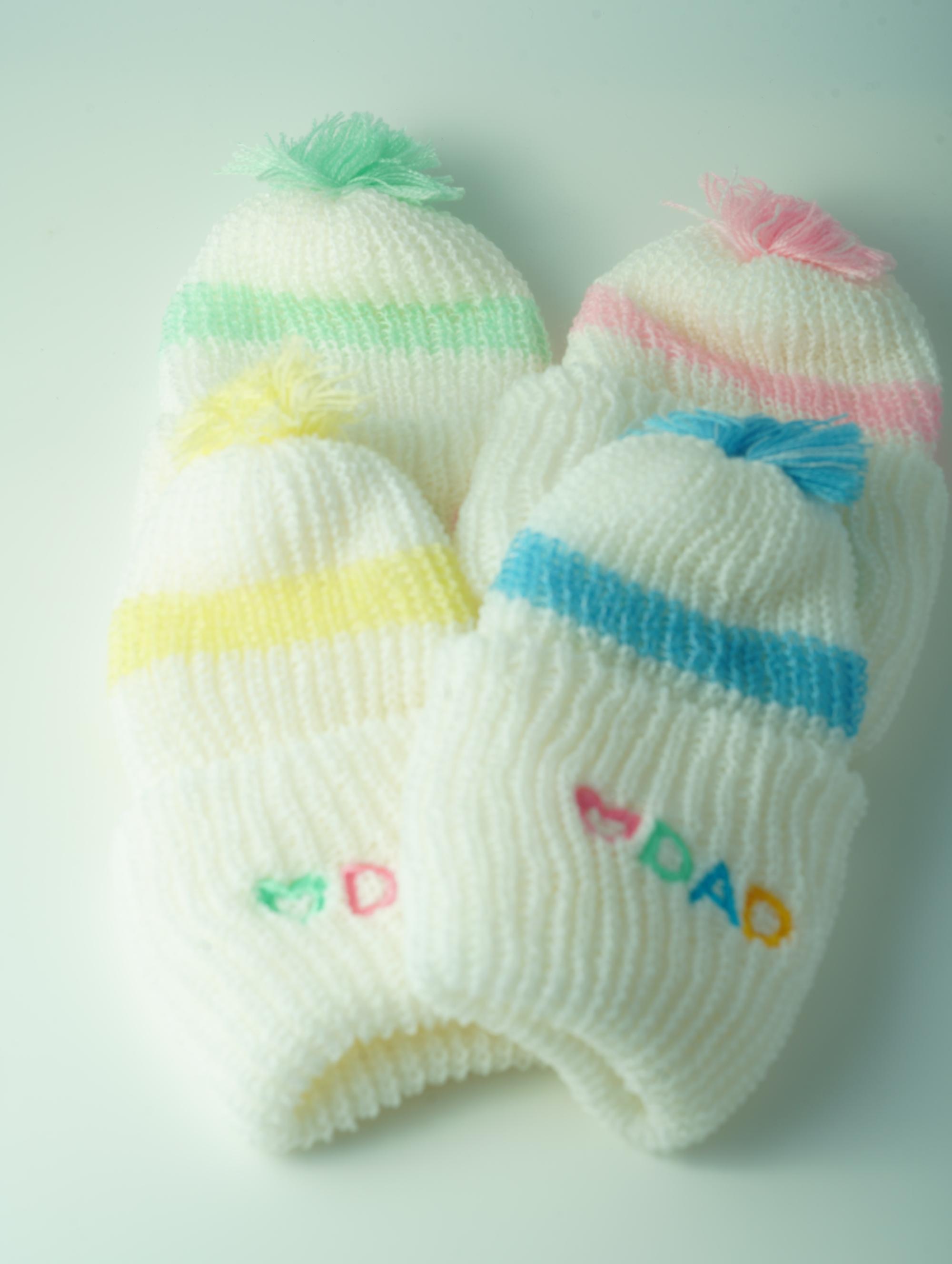 ขายส่ง หมวกไหมพรมเด็กแรกเกิด รุ่นขาวริ้ว-ปักDAD (ราคาต่อโหล) nongnini1988