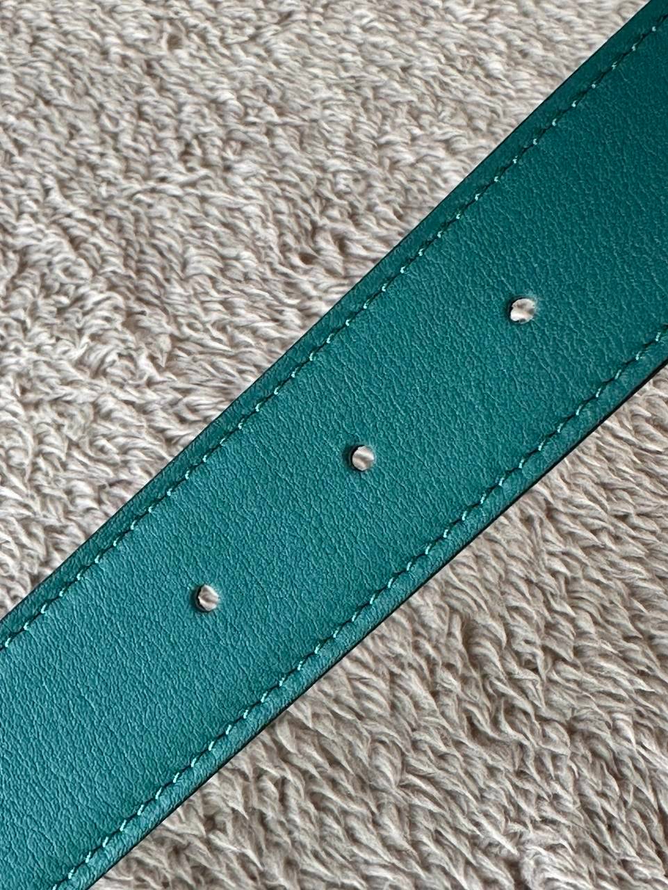 Hermes Belt สายสีเขียว/น้ำเงิน หัวกลมทอง