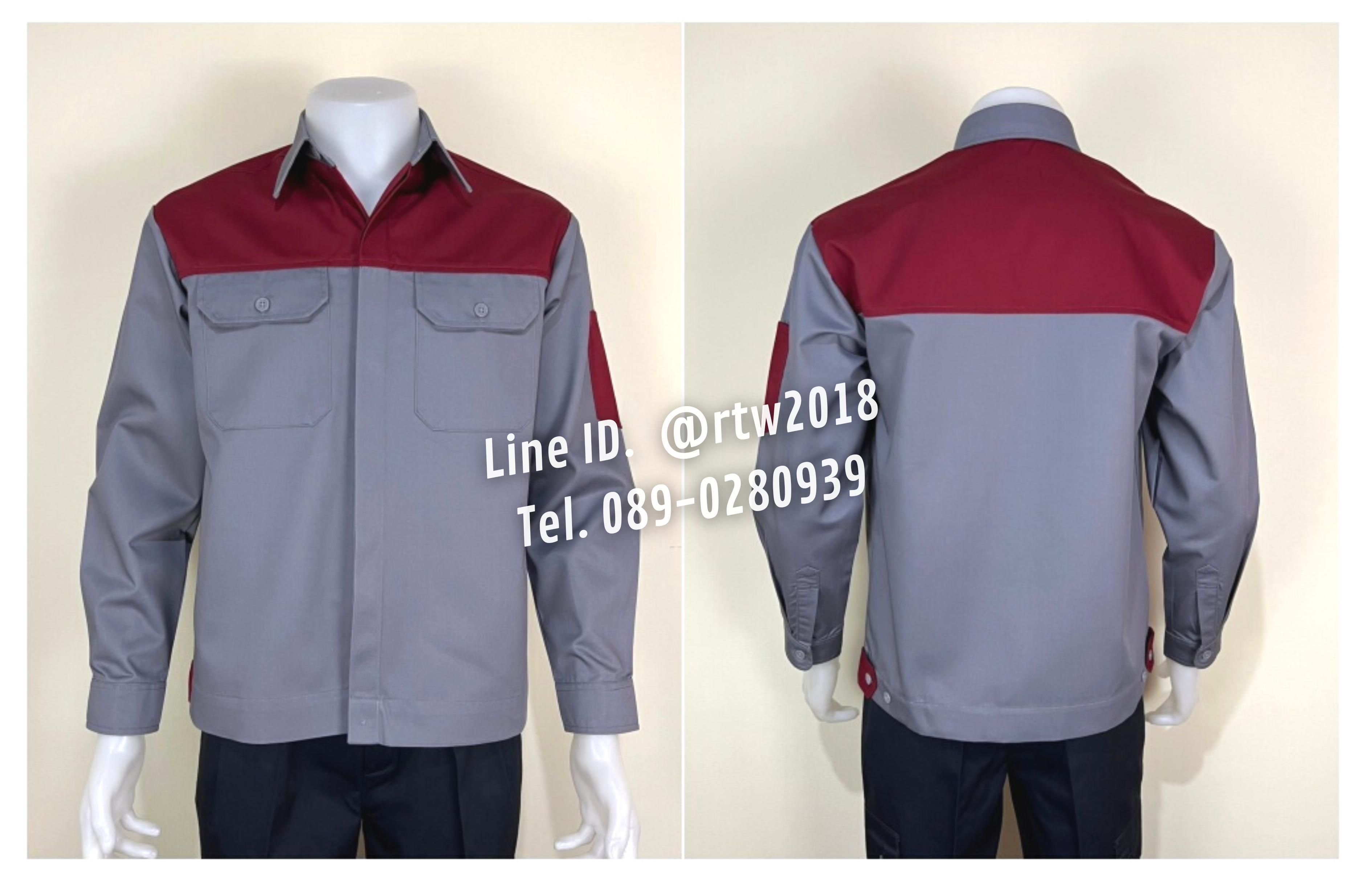 รหัส AB2.9 : เสื้อช่างแขนยาวผ้าคอมทวิวเทาอกเหลือดหมู (ซ่อนสาบ)