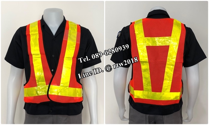 เสื้อกั๊กช่างแบบสายคาด ตาข่ายสีส้มสะท้อนแสงเหลือง (รหัส Q2)