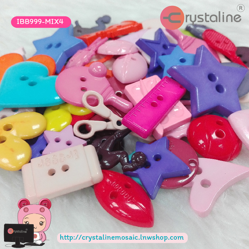 Mixed button in bag - Assorted col. (100g/pack)
