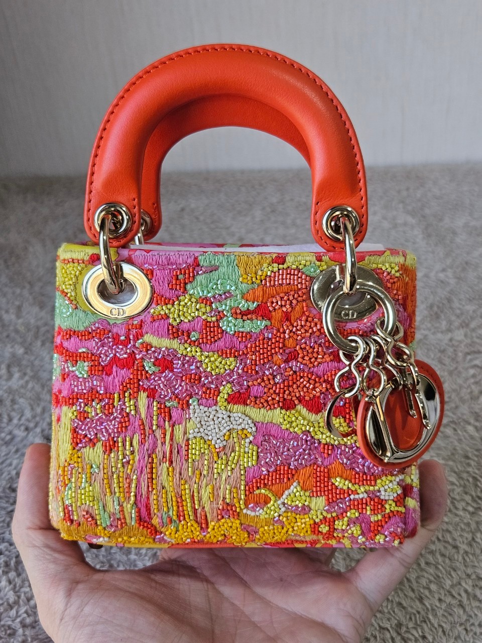 Lady Dior Micro Multicolor - Orange Gold Hardware