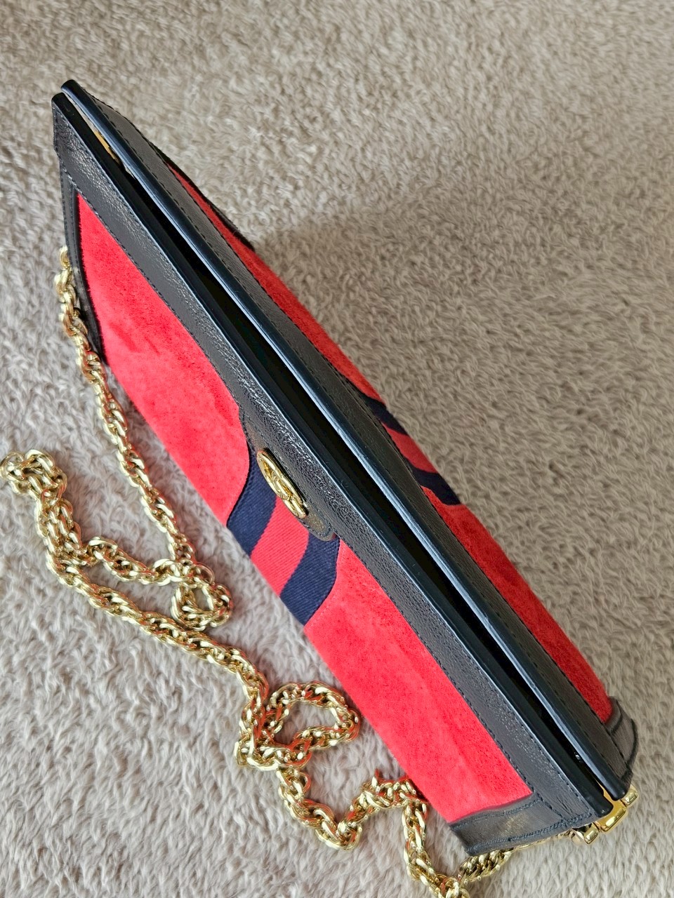 Gucci 503877 Ophidia Red Suede Chain Shoulder Bag
