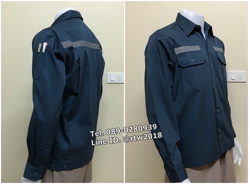 เสื้อช๊อปแขนยาวผ้าคอมแบบสีเทาติดสะท้อนแสงหน้าหลัง (รหัส A62)