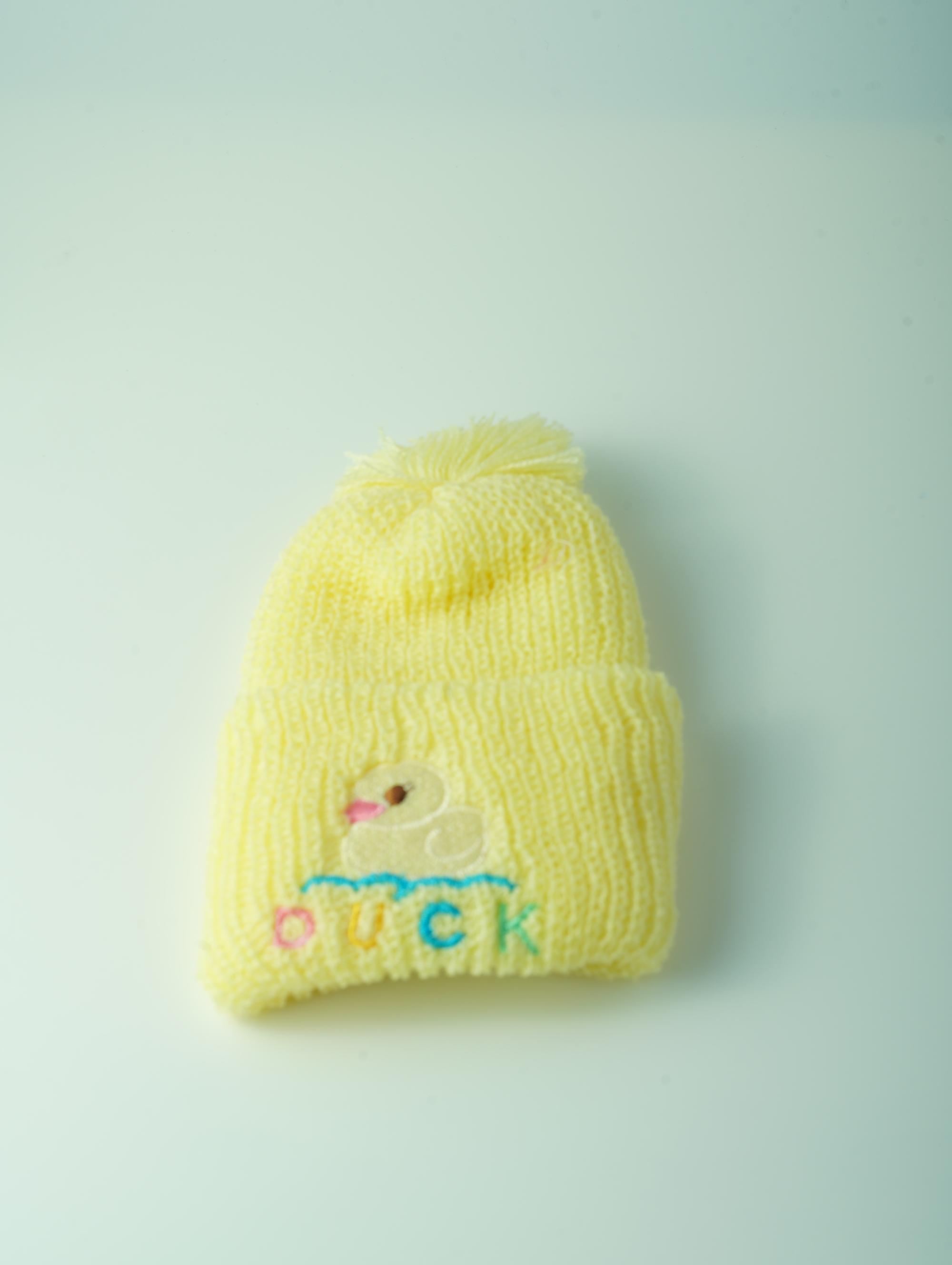 ขายส่ง หมวกไหมพรมเด็กแรกเกิด รุ่นหมวกพื้นสี ปักเป็ด(ราคาต่อโหล) nongnini1988