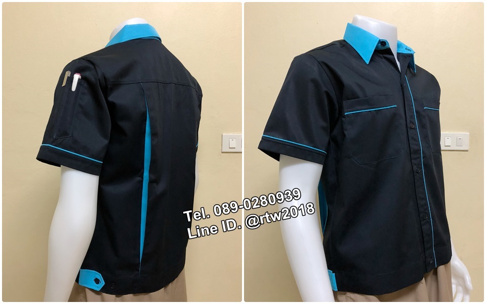 เสื้อช็อปแขนสั้นแบบดำกุ้นฟ้า (รหัส A15)