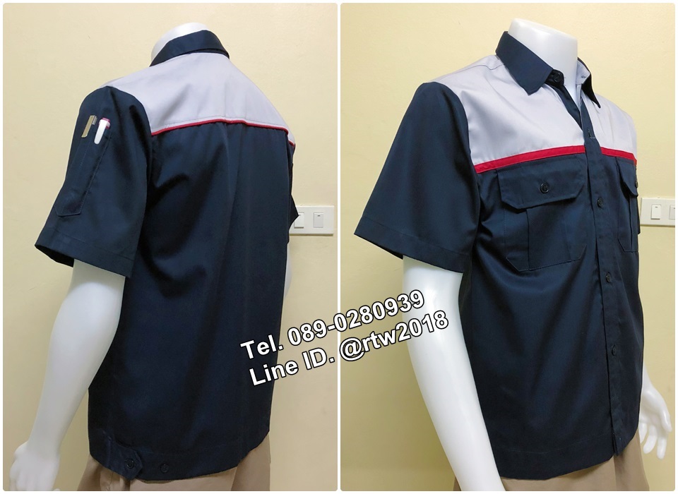 รหัส A29 : เสื้อช็อปแขนสั้นแบบกรมอกเทากุ้นแดง