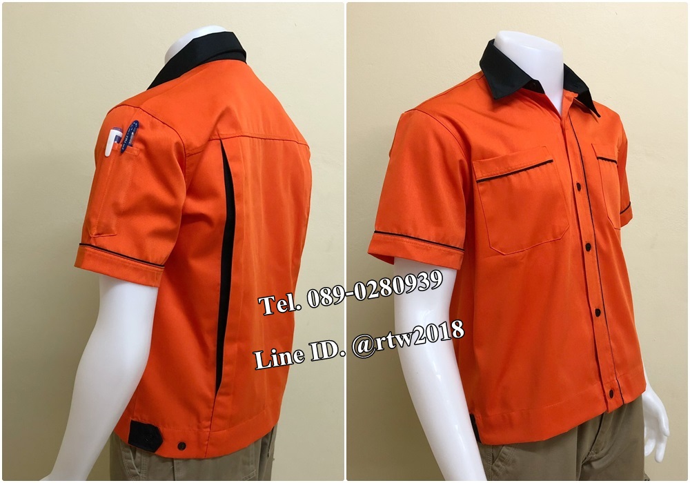 รหัส A92 : เสื้อช็อปแขนสั้นแบบส้มกุ้นดำ