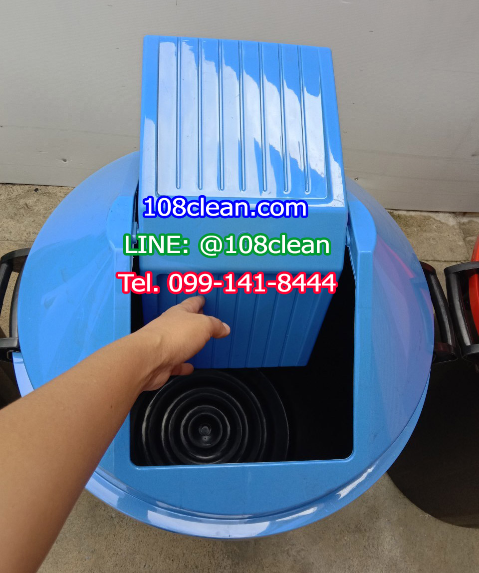 ถังขยะทรงกลม สีดำ ฝาแกว่ง ฝาสี 112 ลิตร