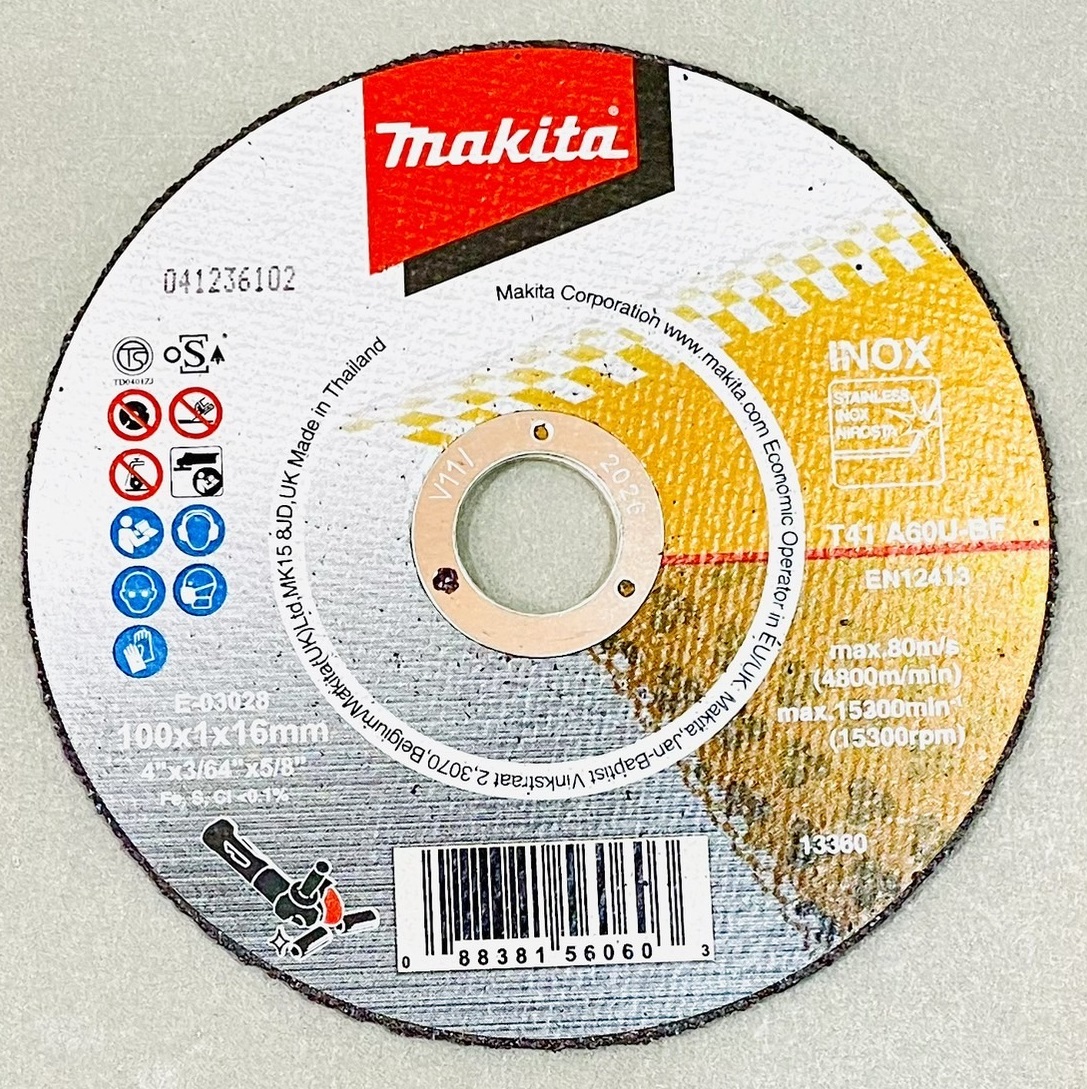 แผ่นตัดเหล็ก - สแตนเลส 4" x 1มิล Makita E-03028