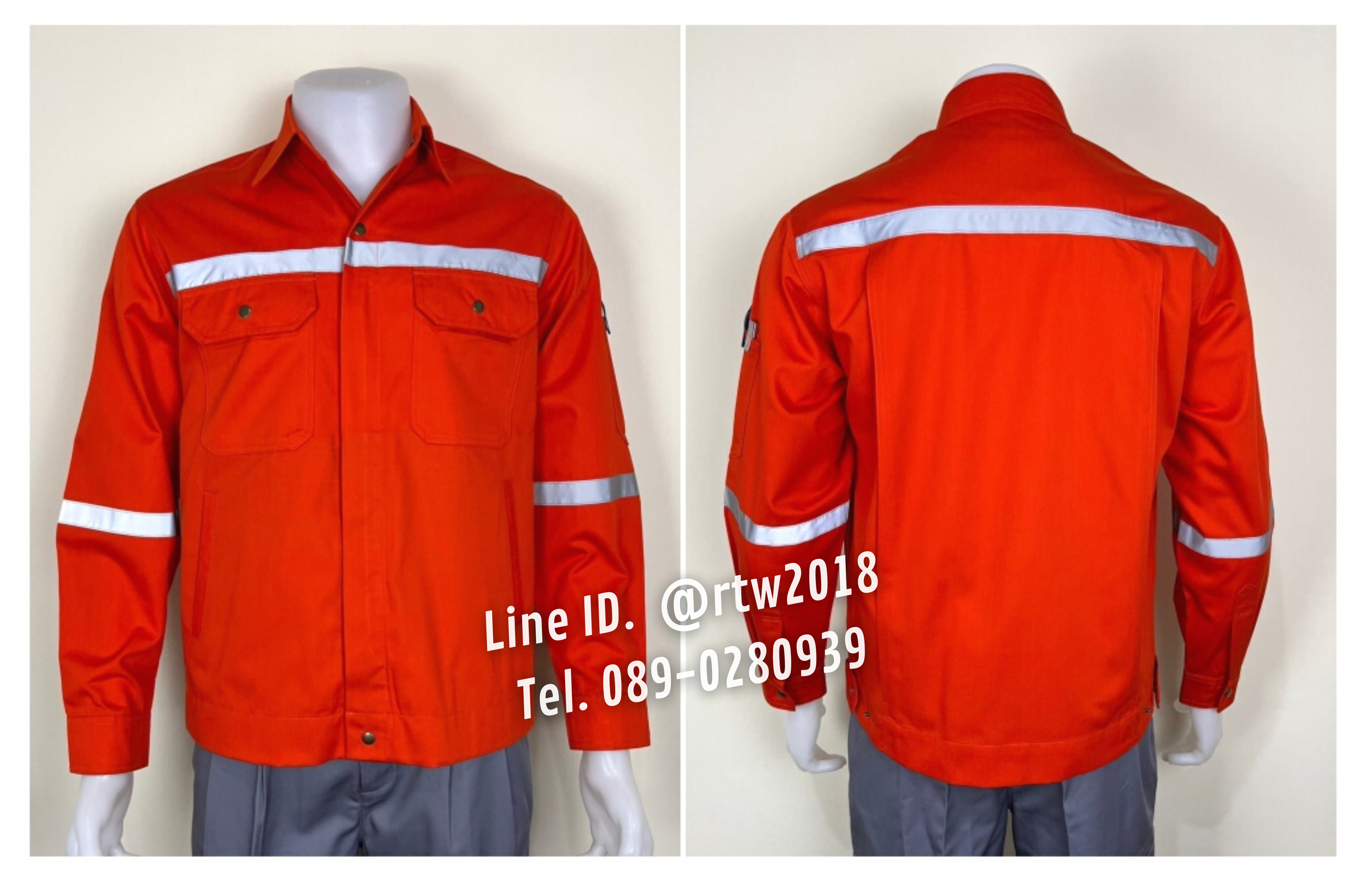 รหัส AB17.4 : เสื้อช่างแจ็คเก็ตแขนยาวผ้าคอมทวิว 4 กระเป๋าสีส้ม (ติดสะท้อนแสง)