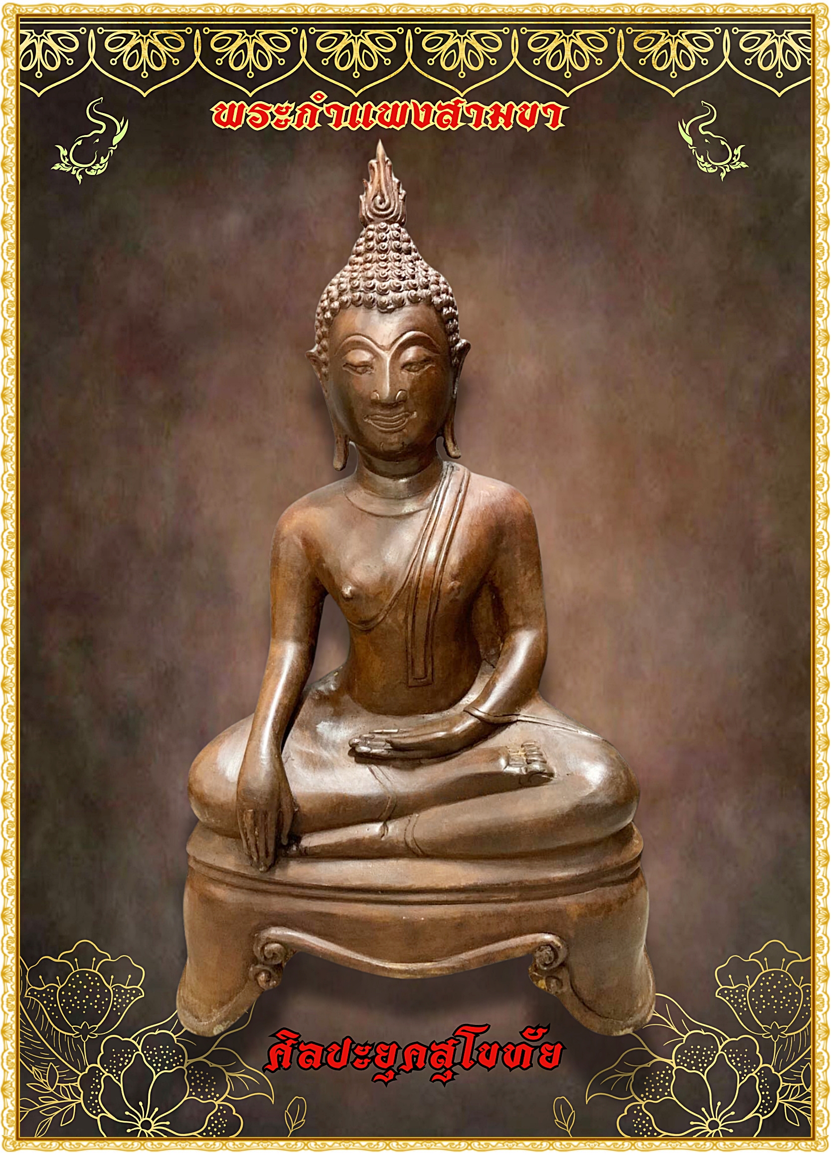 พระกำแพงสามขา (ศิลปะยุคสุโขทัย) หน้าตัก9นิ้ว