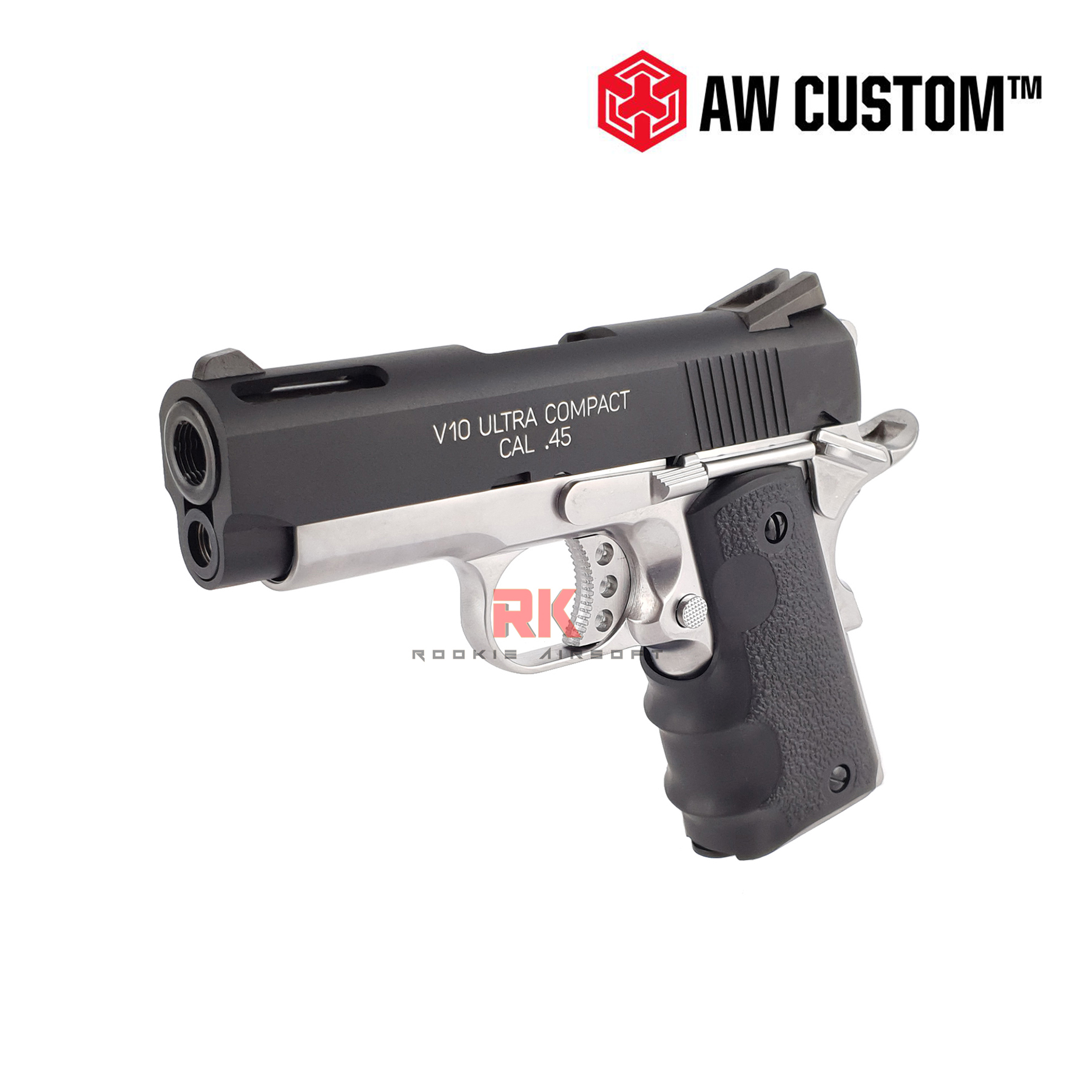 AW NE1004 M1911 Springfield V10 Ultra Compact .45ACP GBB - Silver Frame. Black Slide
