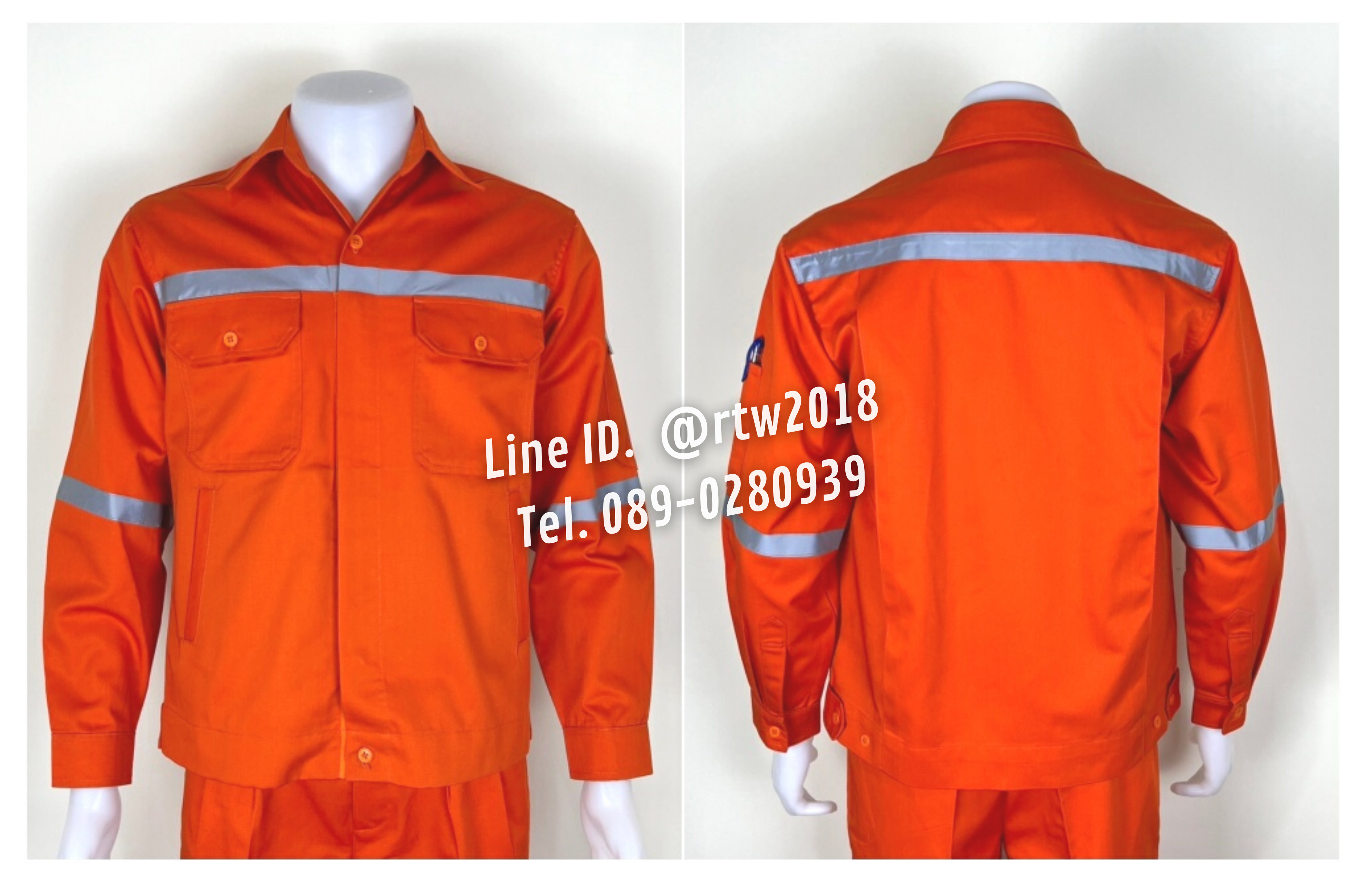 รหัส AB7.4 : เสื้อช่างแจ็คเก็ตแขนยาวผ้าคอมทวิวสีส้ม 4 กระเป๋า (ติดสะท้อนแสง)