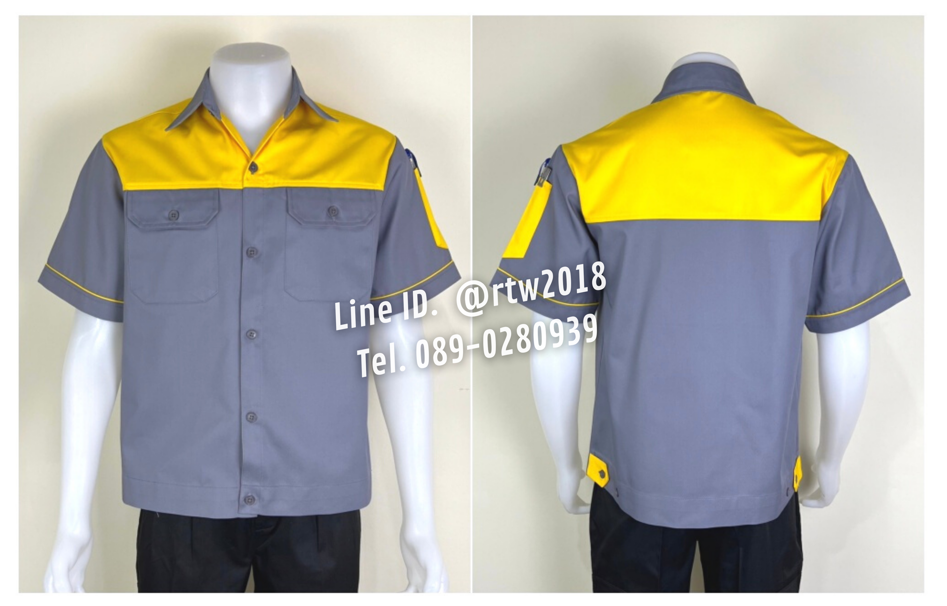 รหัส A22.4 : เสื้อช่างแขนสั้นผ้าคอมทวิวเทาอกเหลือง